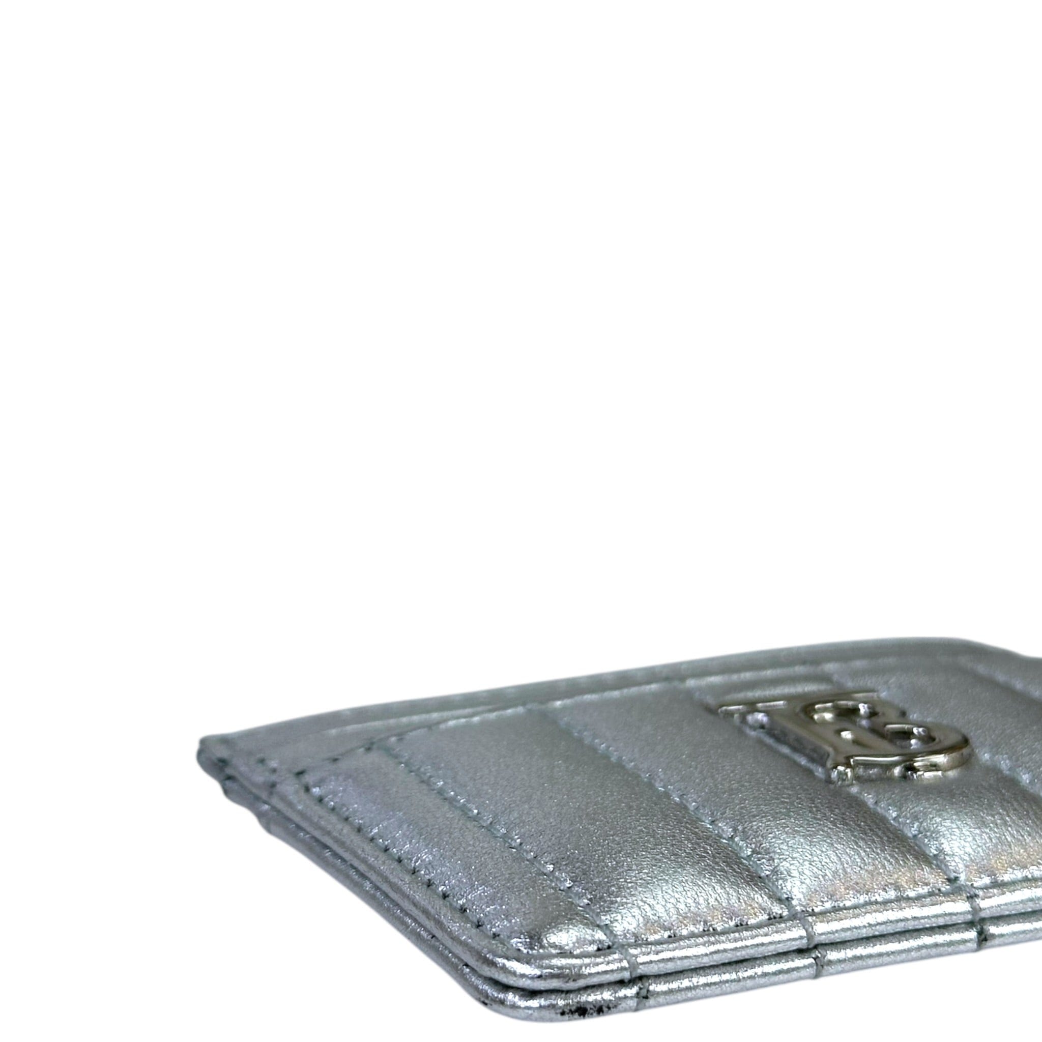 Burberry Lola Card Case Silver Metallic Quilted Leather
