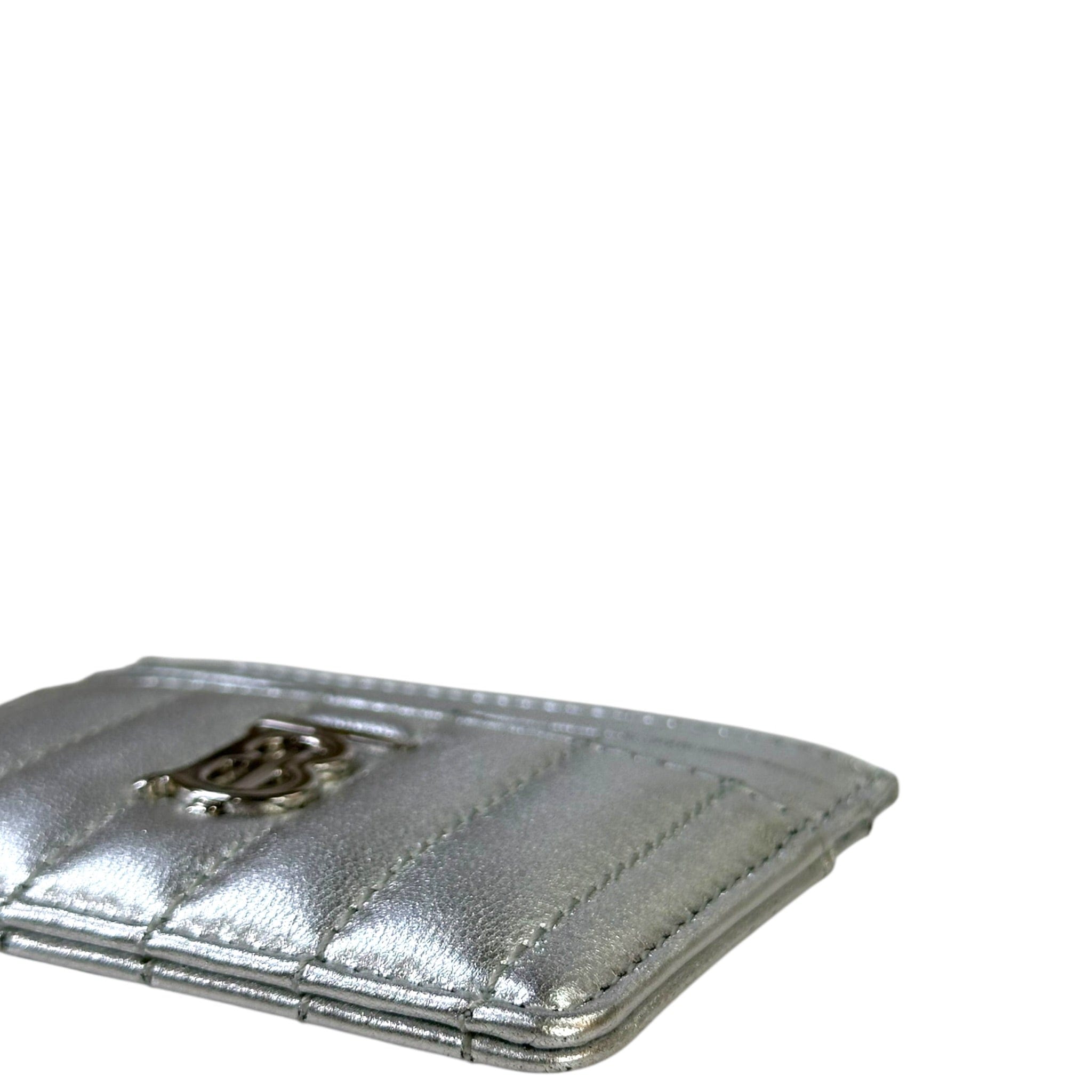 Burberry Lola Card Case Silver Metallic Quilted Leather
