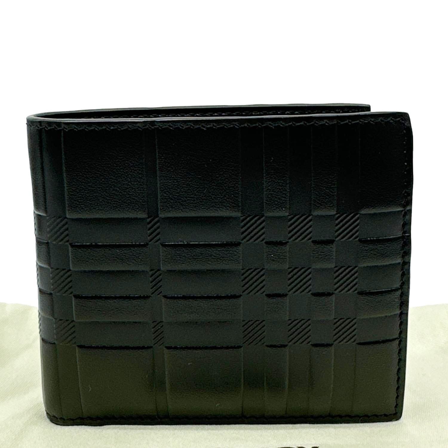 BURBERRY Embossed Check Leather Bifold Wallet Black