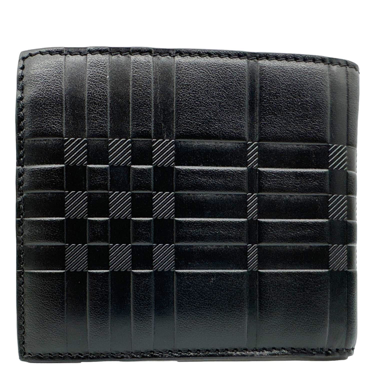 BURBERRY Embossed Check Leather Bifold Wallet Black