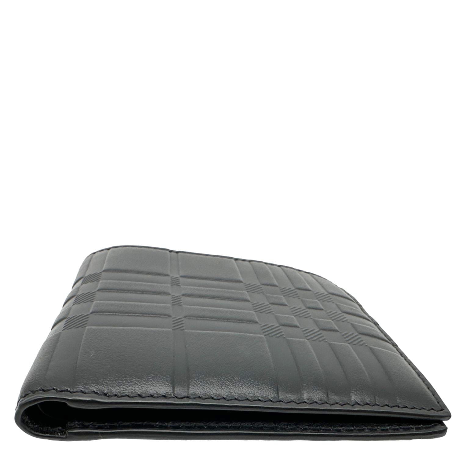 BURBERRY Embossed Check Leather Bifold Wallet Black