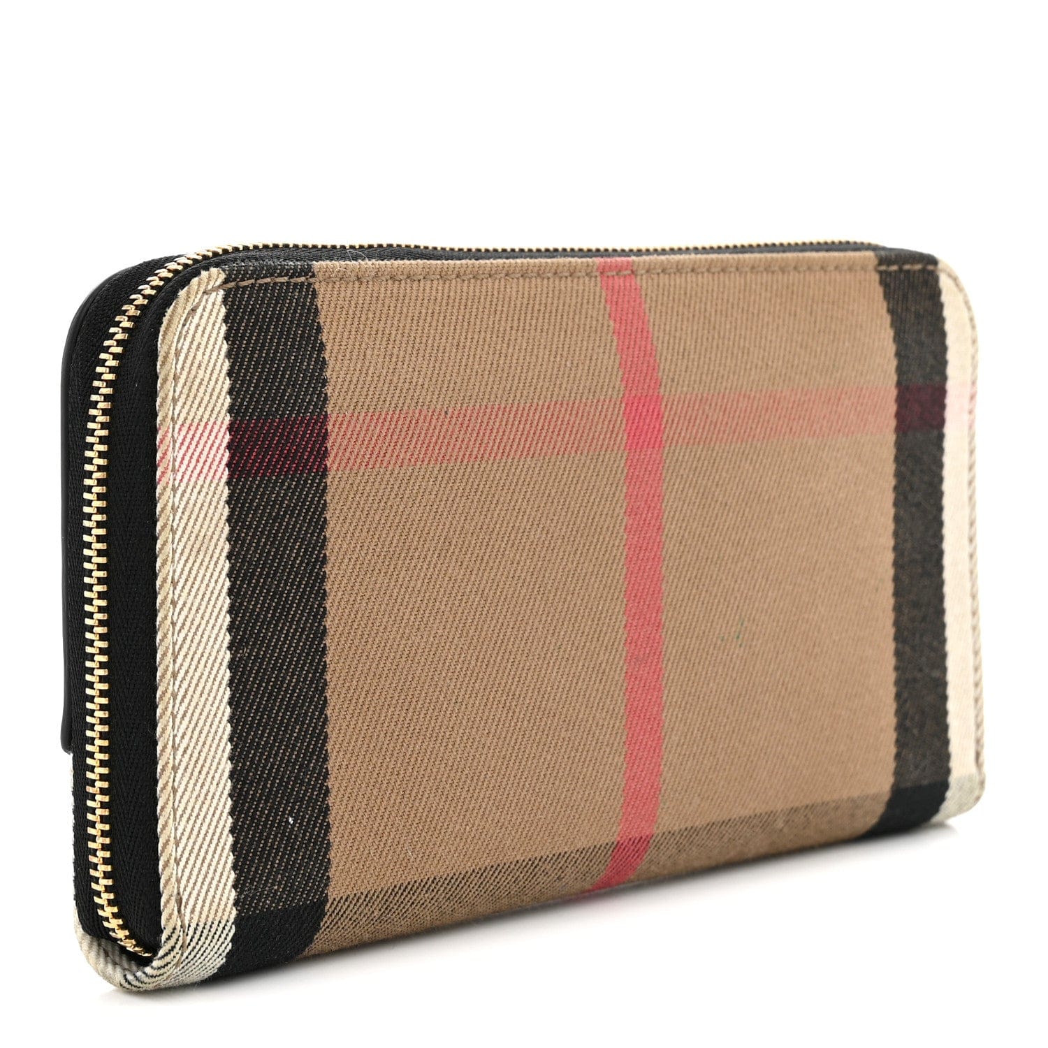 Burberry Grainy Calfskin House Check Elmore Zip Around Wallet Black
