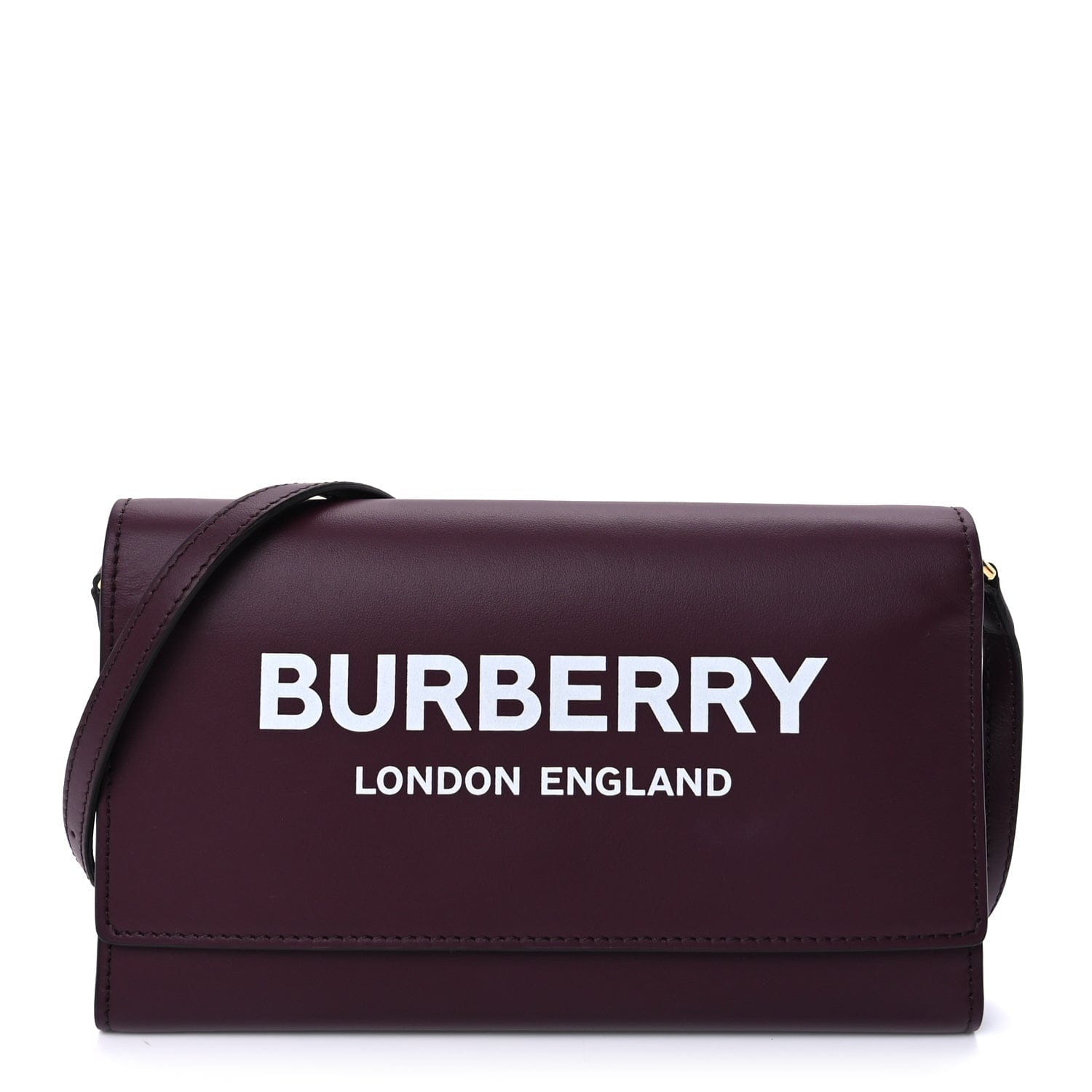 Burberry Calfskin Logo Hazelmere Wallet With Detachable Strap Mahogany Red