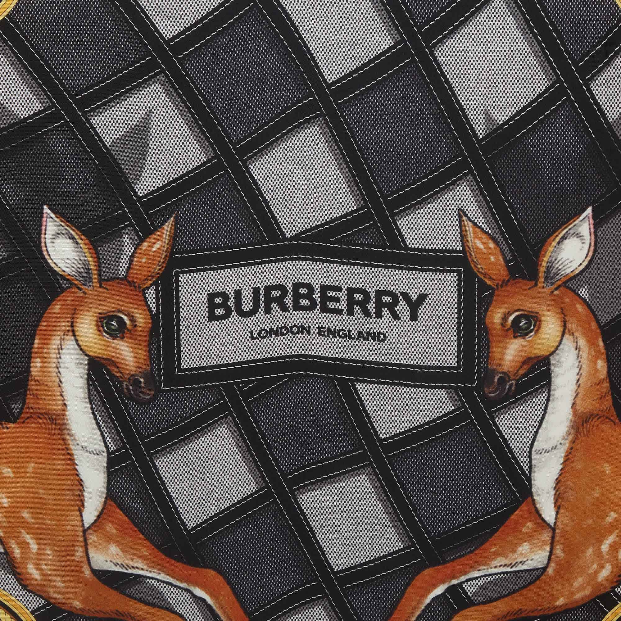 Burberry Black/yellow Monogram And Deer Print Silk Square Scarf