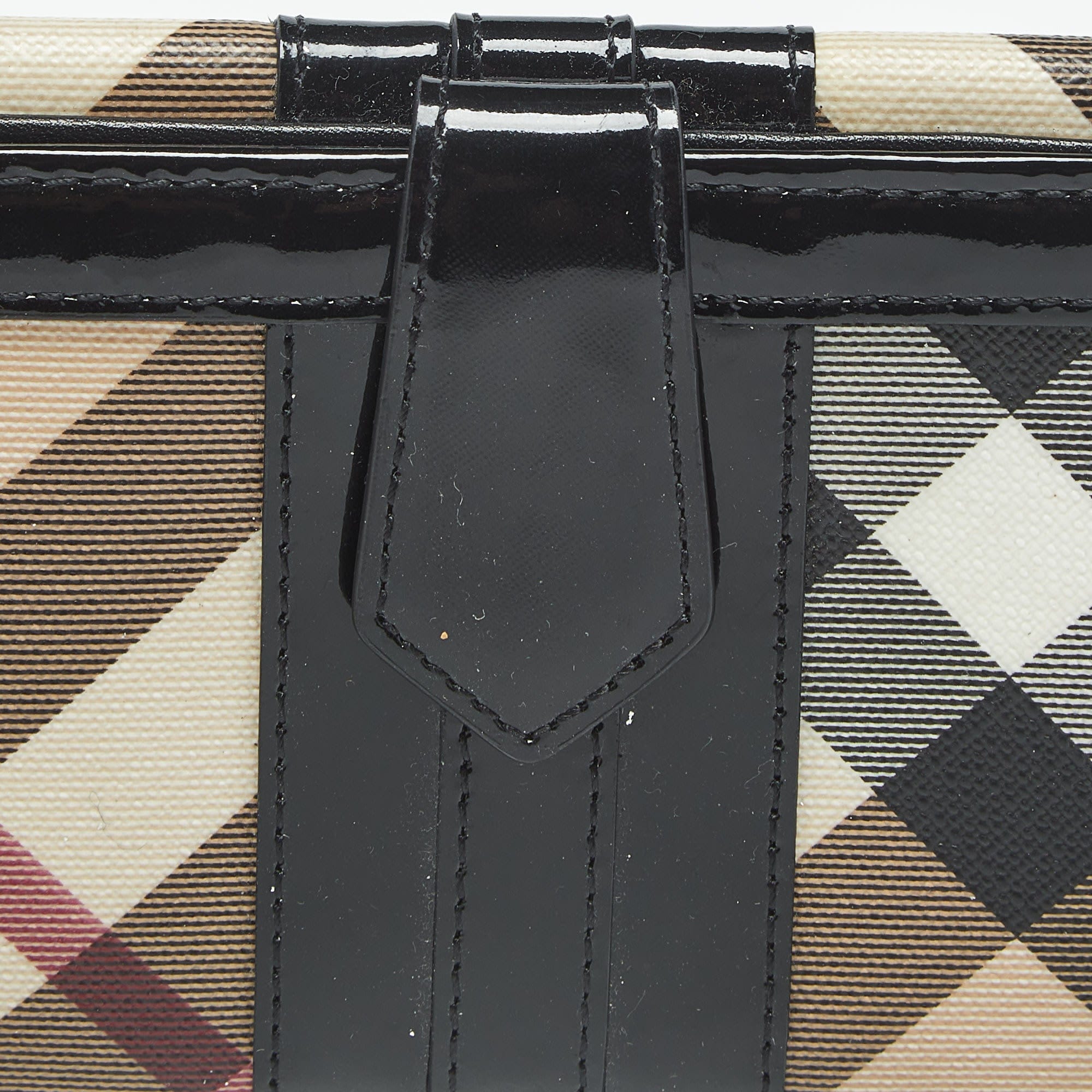 Burberry Black/beige Nova Coated Canvas And Patent Leather Flap Continental Wallet