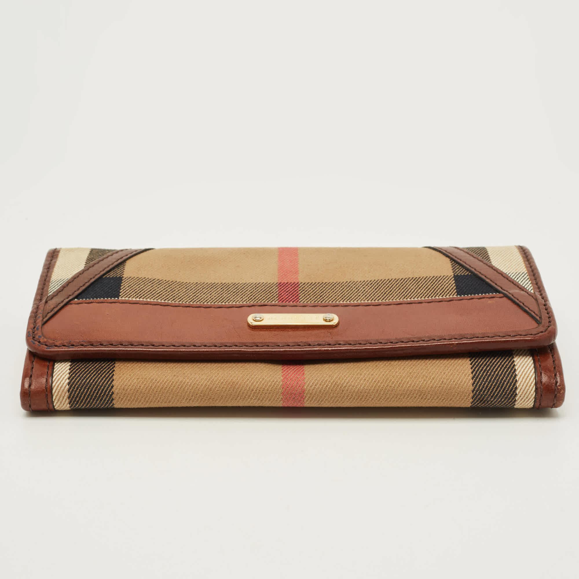 Burberry Leighton Brown/beige House Check Canvas And Leather Continental Wallet