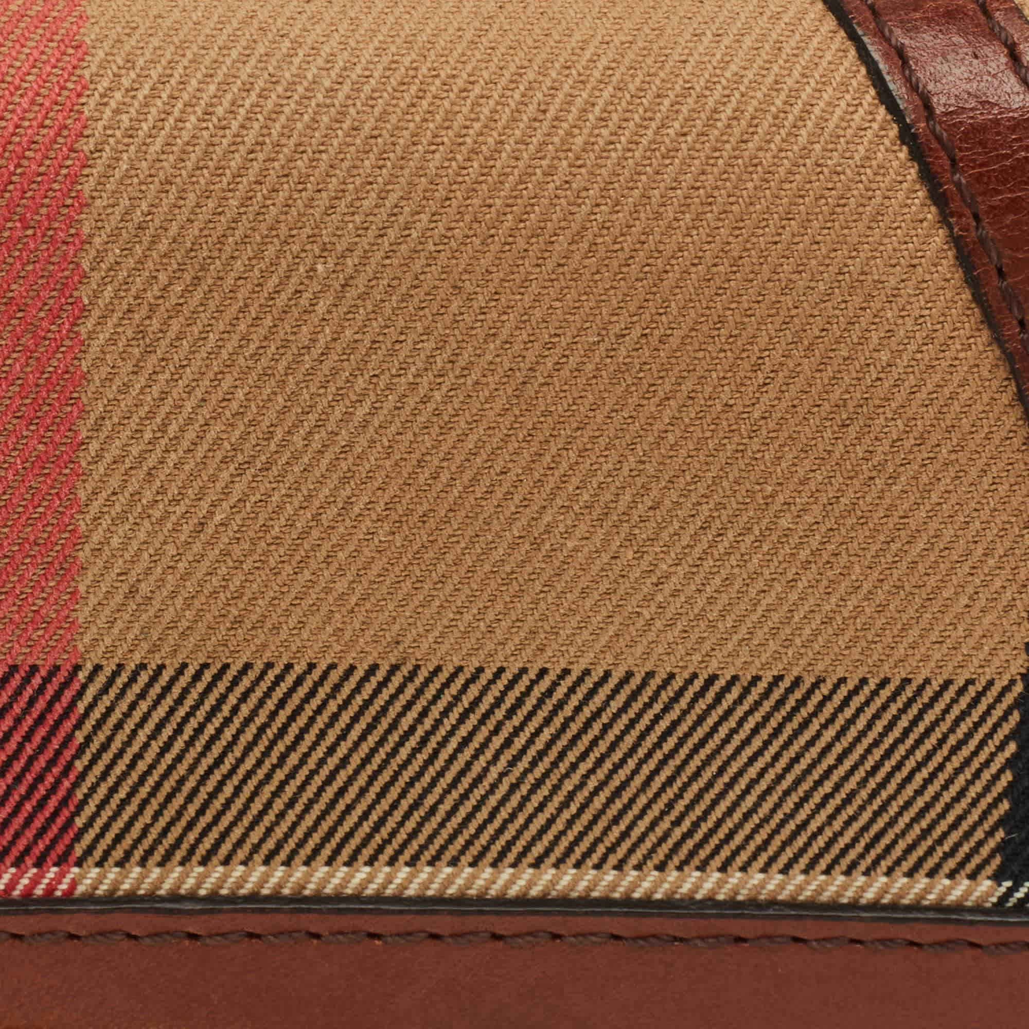 Burberry Leighton Brown/beige House Check Canvas And Leather Continental Wallet