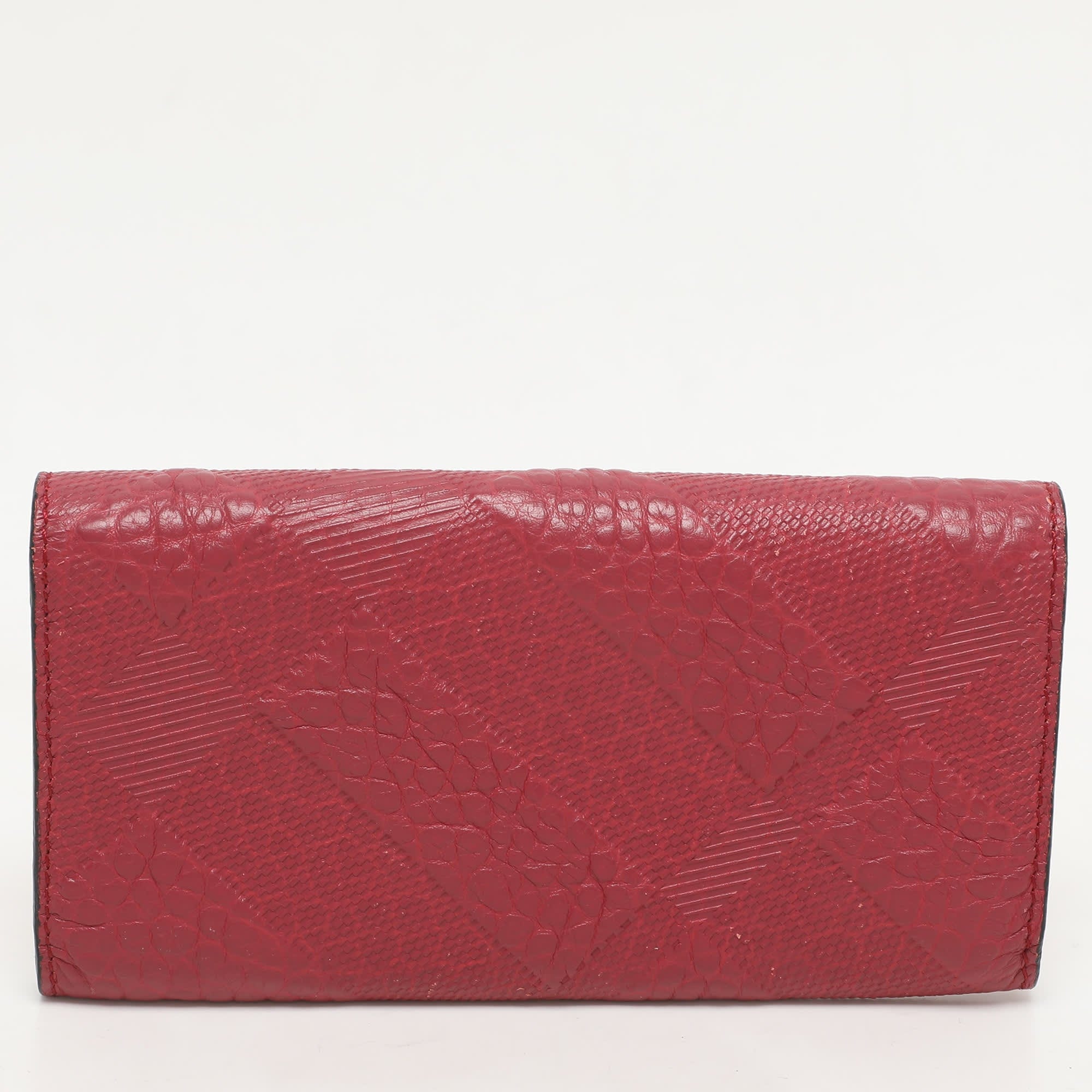 Burberry Red Check Embossed Leather Porter Continental Wallet