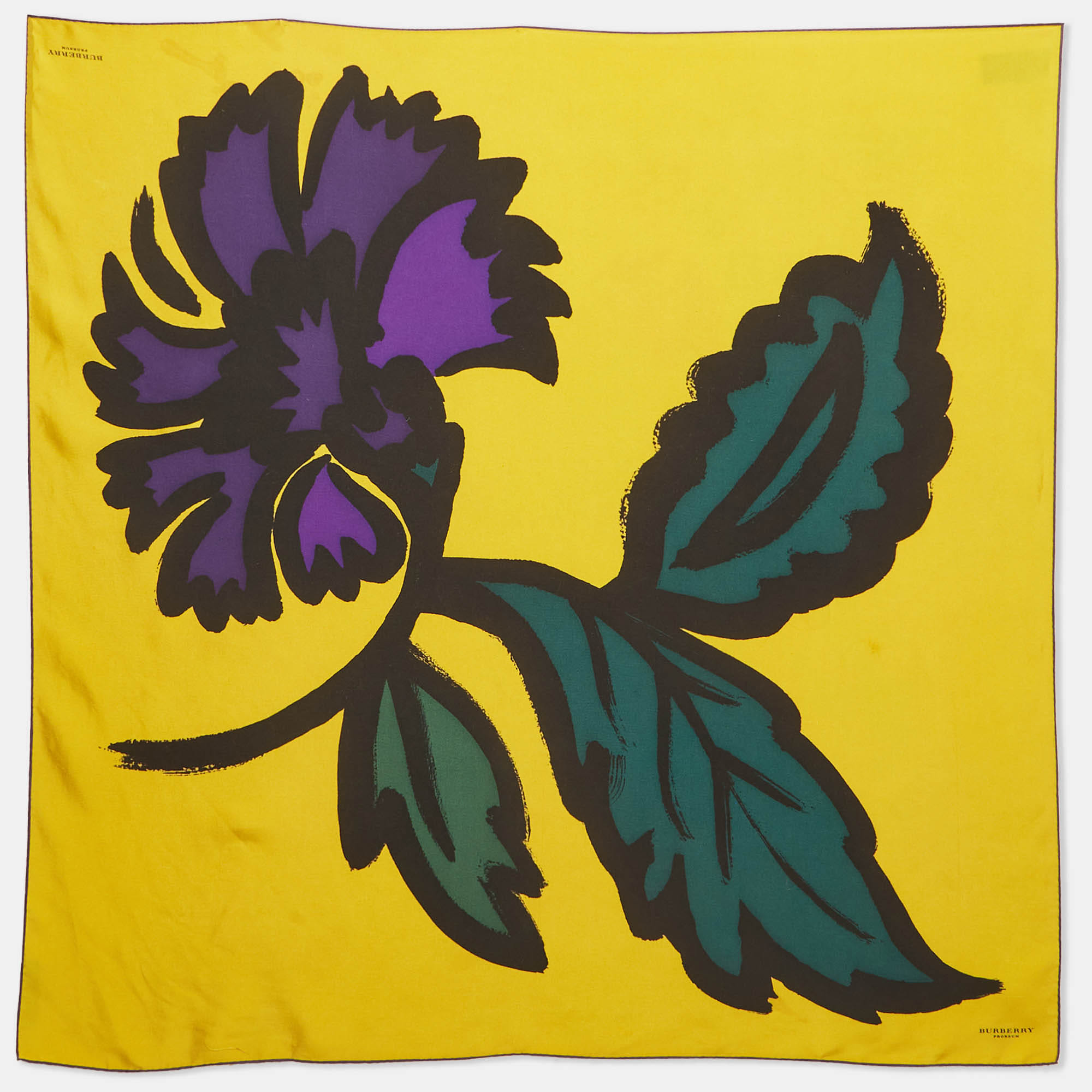 Burberry Prorsum Yellow Printed Silk Scarf