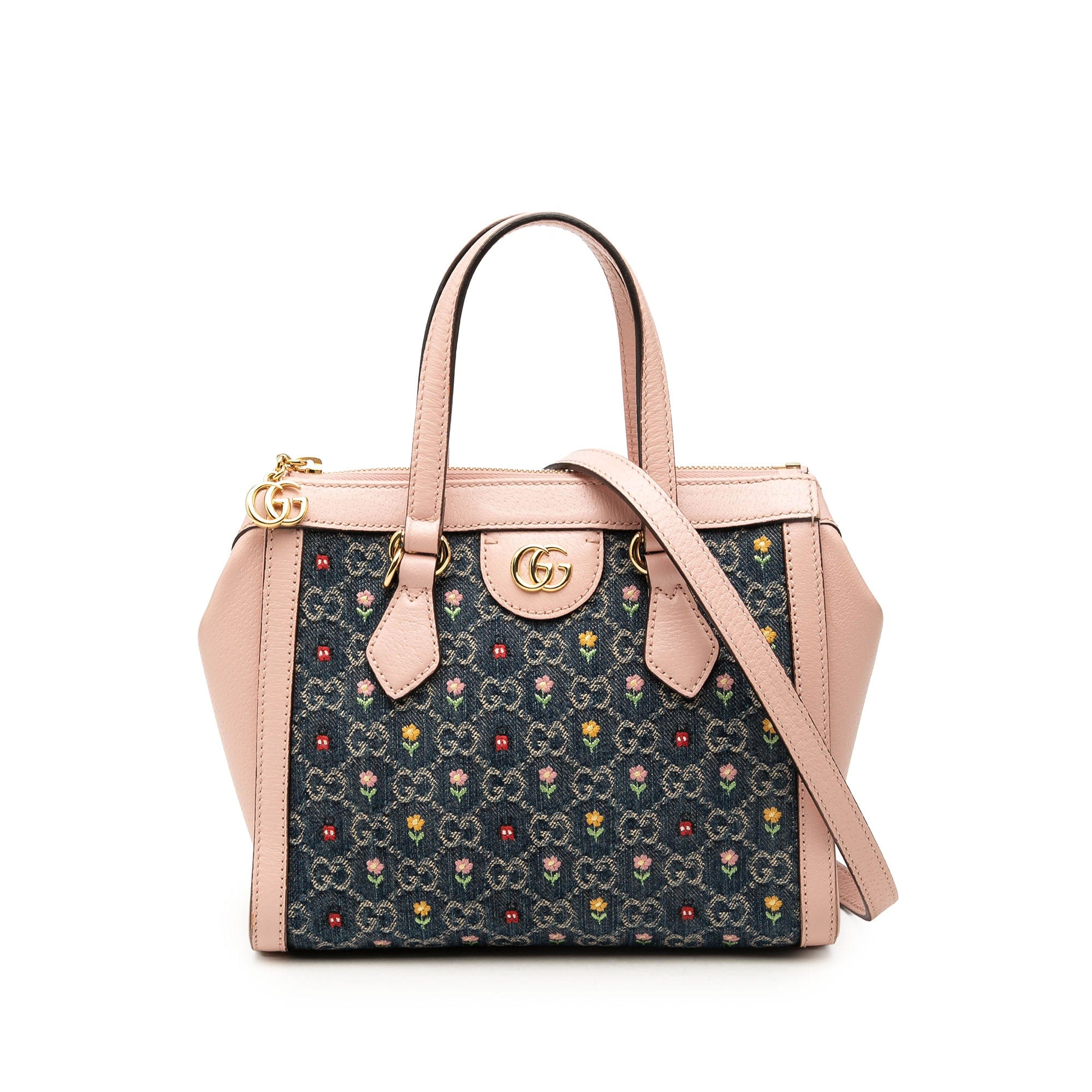 Gucci Small GG Denim Embroidery Ophidia Satchel