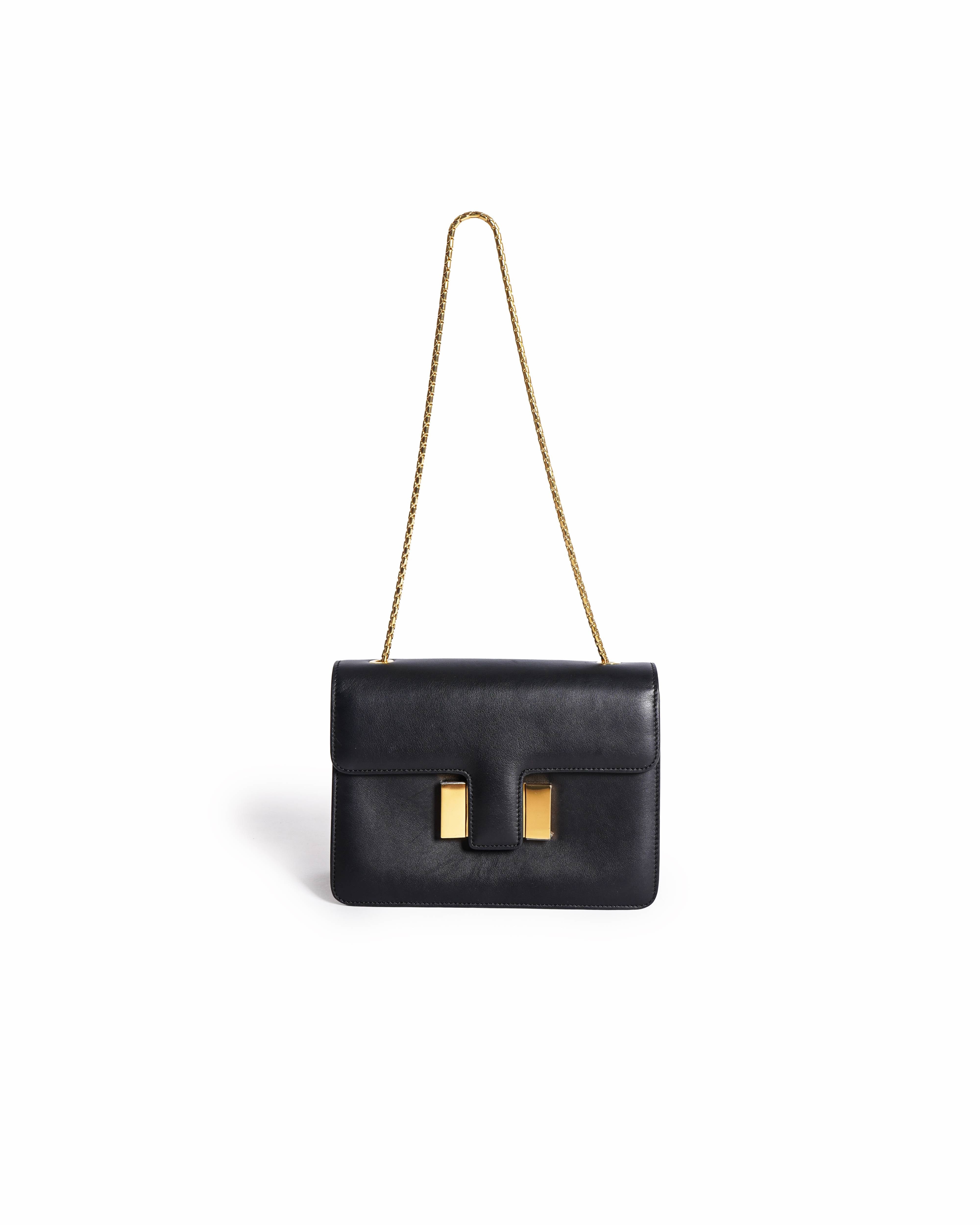 Tory Burch Tom Ford Black Smooth Leather Medium Chain - Link Flap Bag