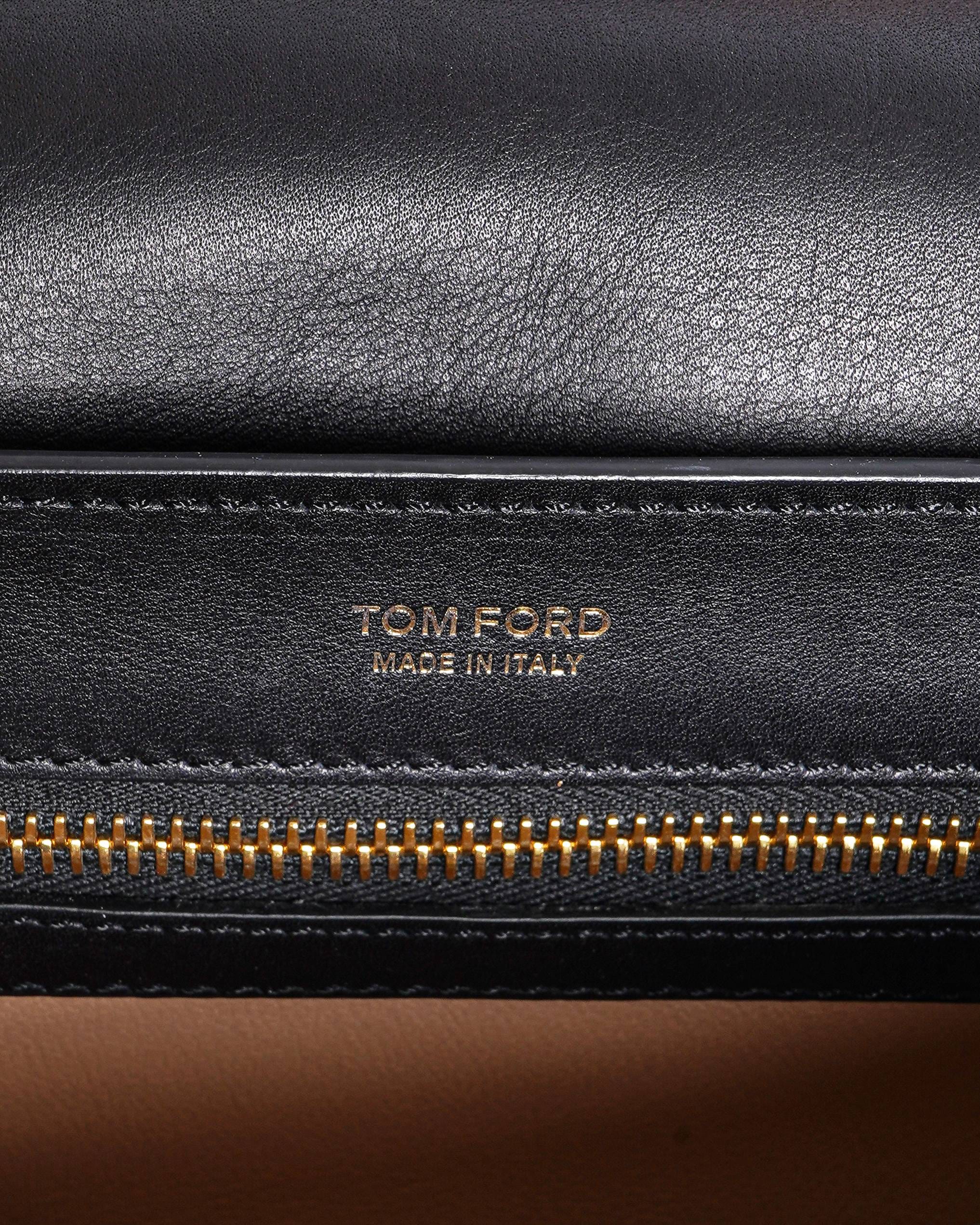 Tory Burch Tom Ford Black Smooth Leather Medium Chain - Link Flap Bag