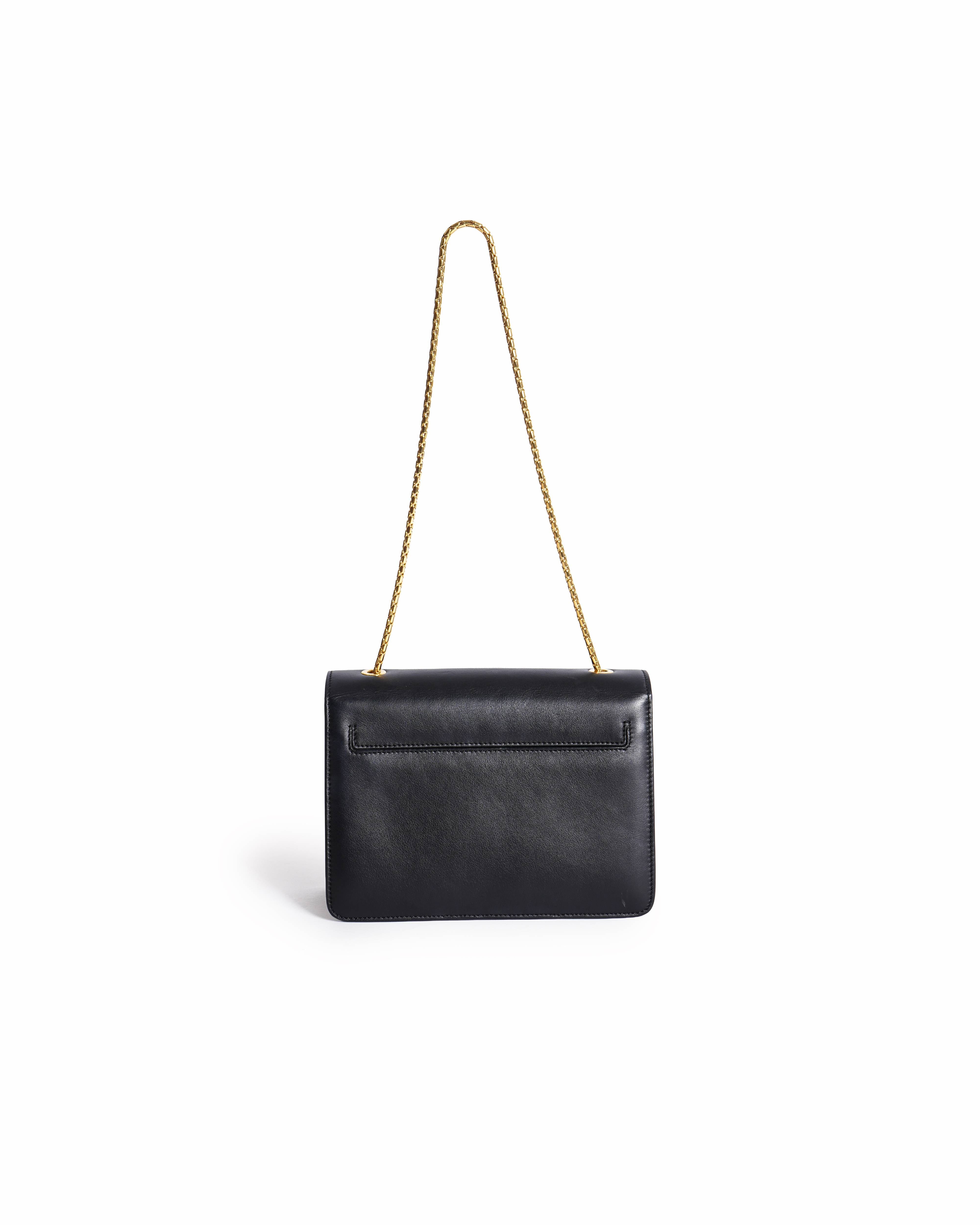 Tory Burch Tom Ford Black Smooth Leather Medium Chain - Link Flap Bag