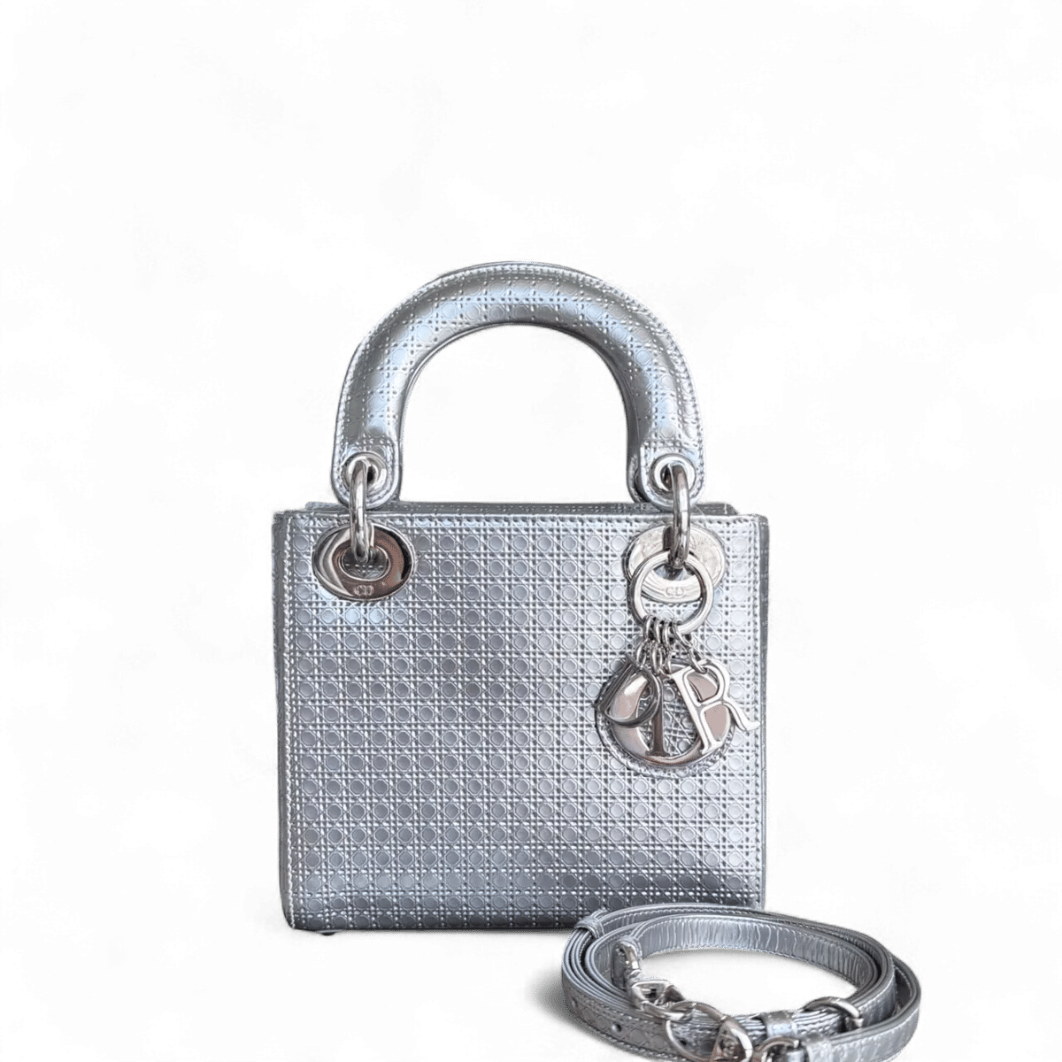 Christian Dior DIOR LADY MINI - MICRO CANNAGE METALLIC SILVER HARDWARE ADJUSTABLE STRAP SYCM528