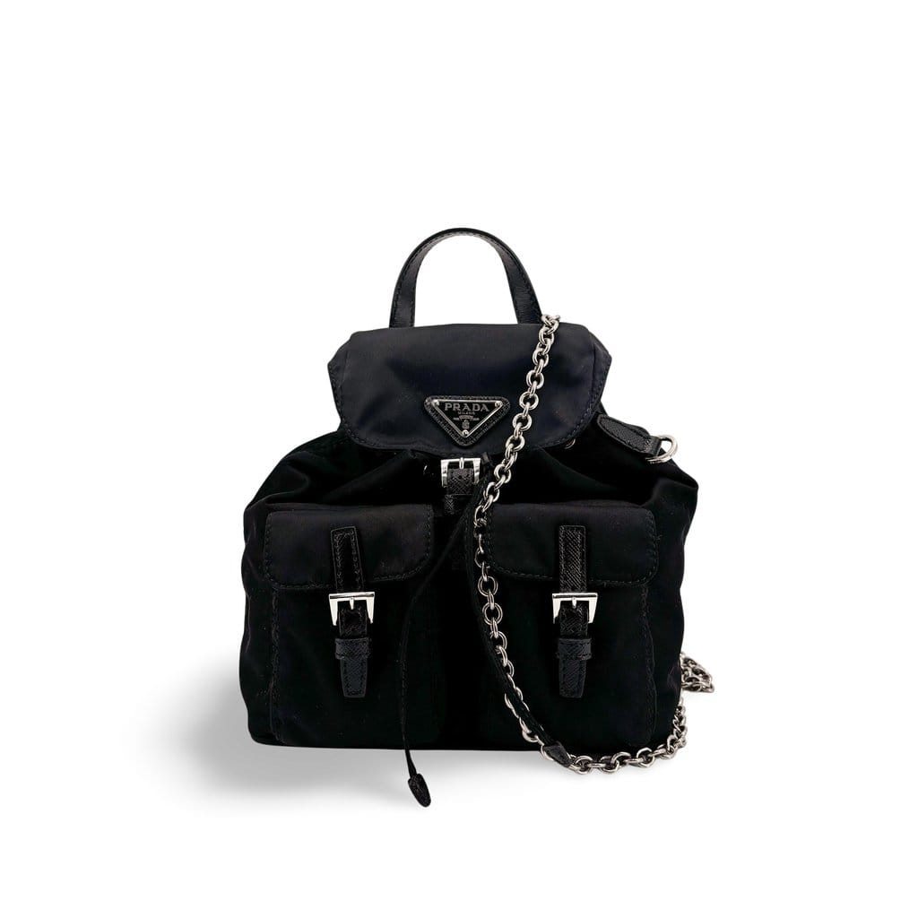 Prada Nylon Mini Chain Backpack Black