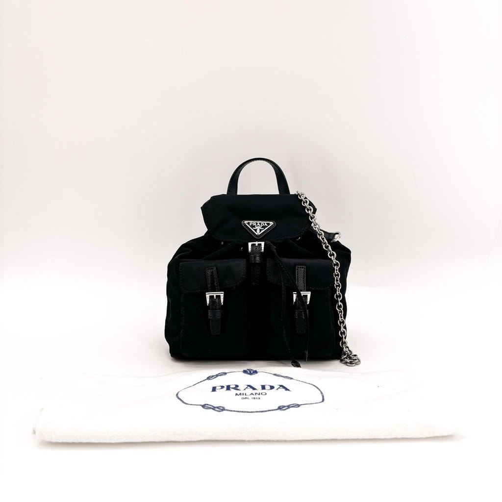 Prada Nylon Mini Chain Backpack Black