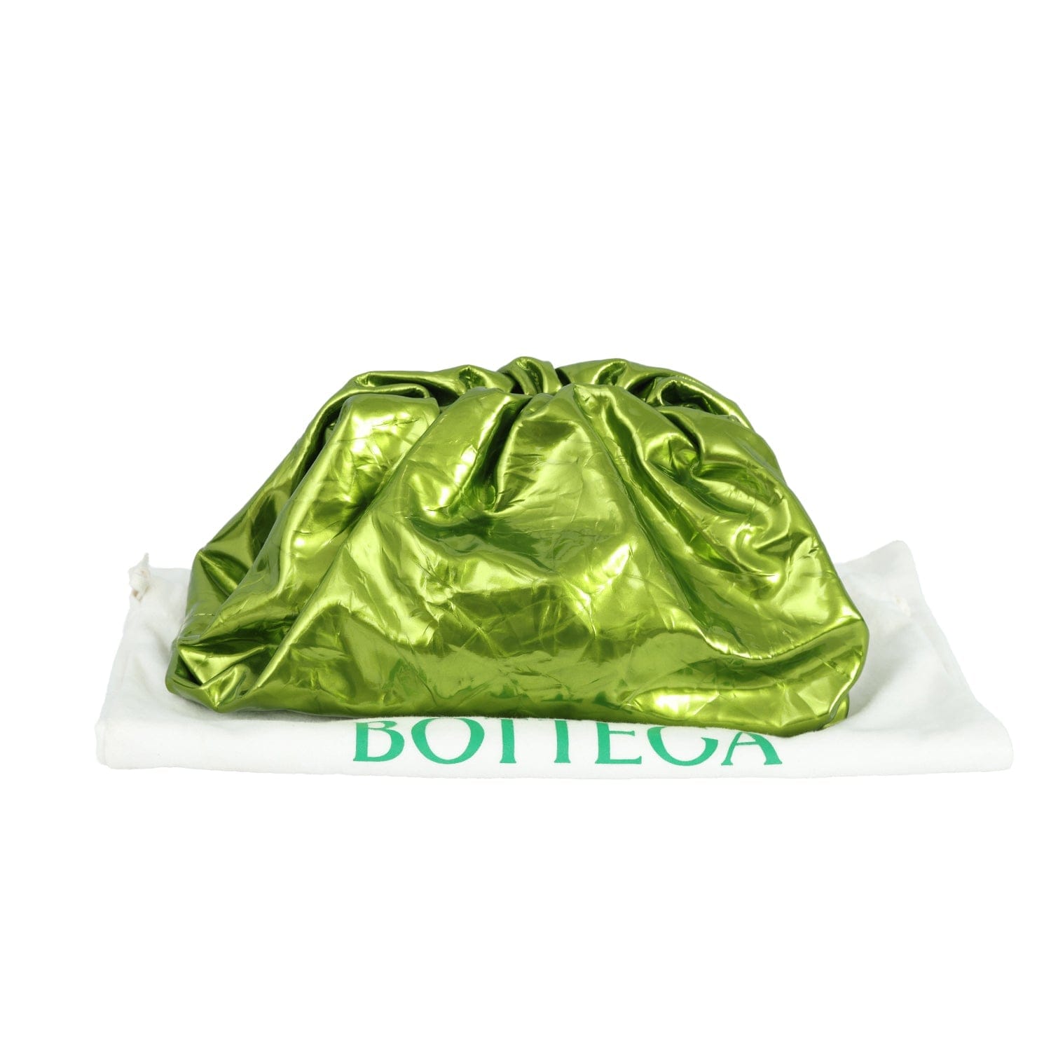 BOTTEGA VENETA GREEN METALLIC TEEN POUCH CLUTCH