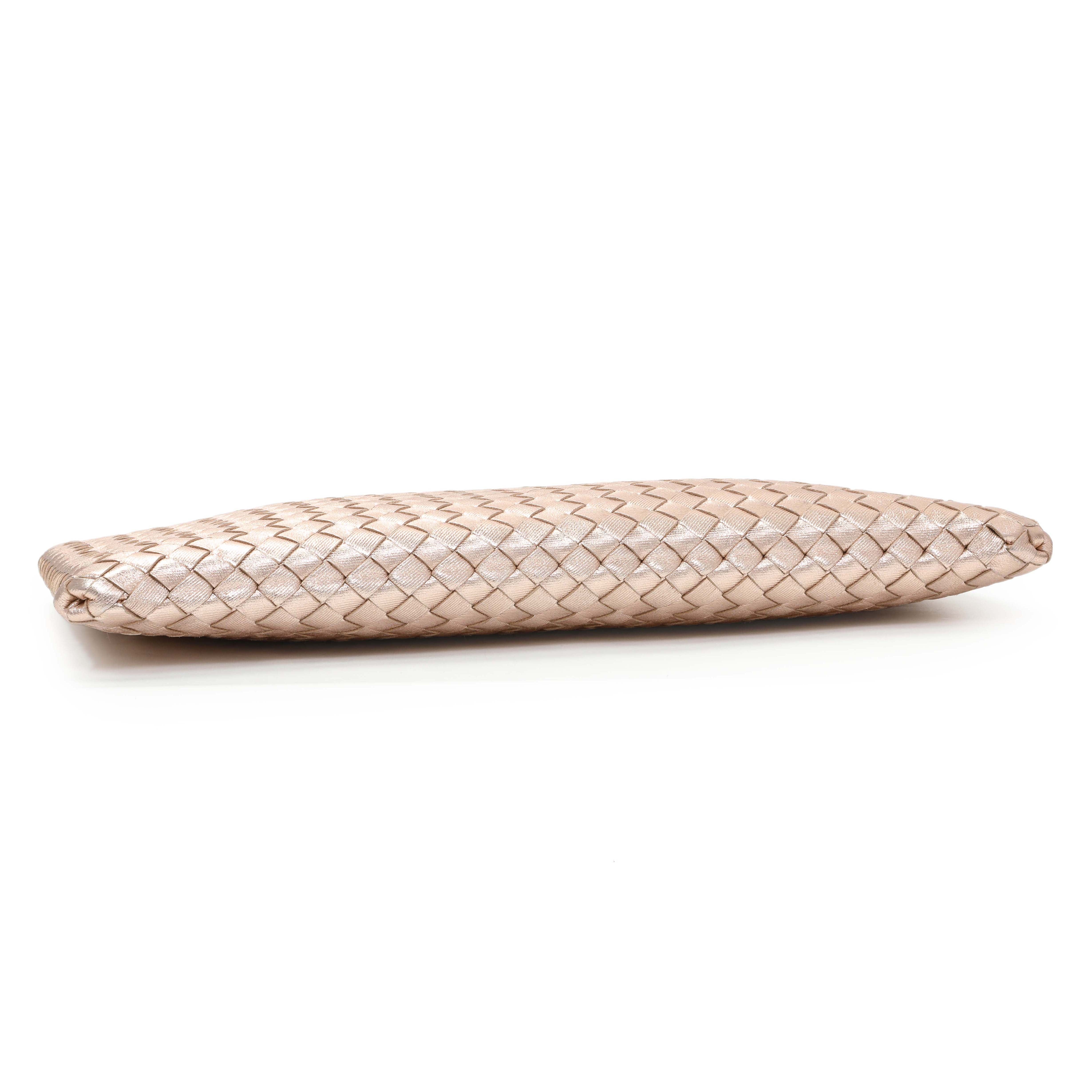 Bottega Veneta Metallic Pink Nappa Intrecciato Zipped Flat Pouch