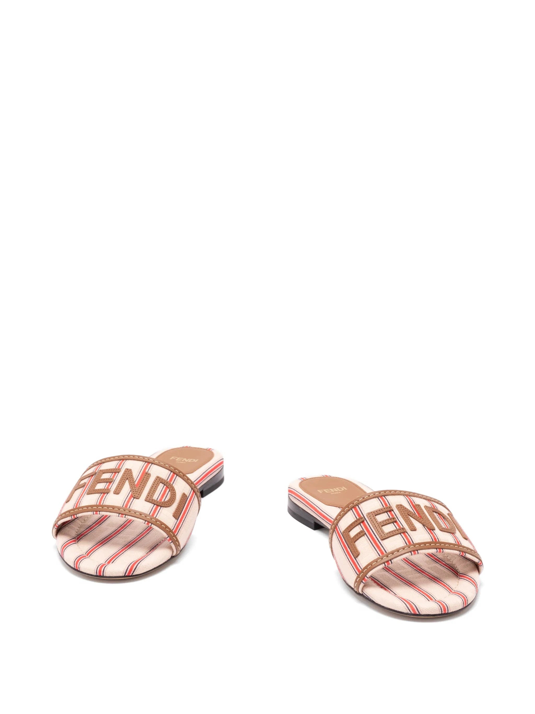 Fendi Sunshine striped logo - patch flat sandals