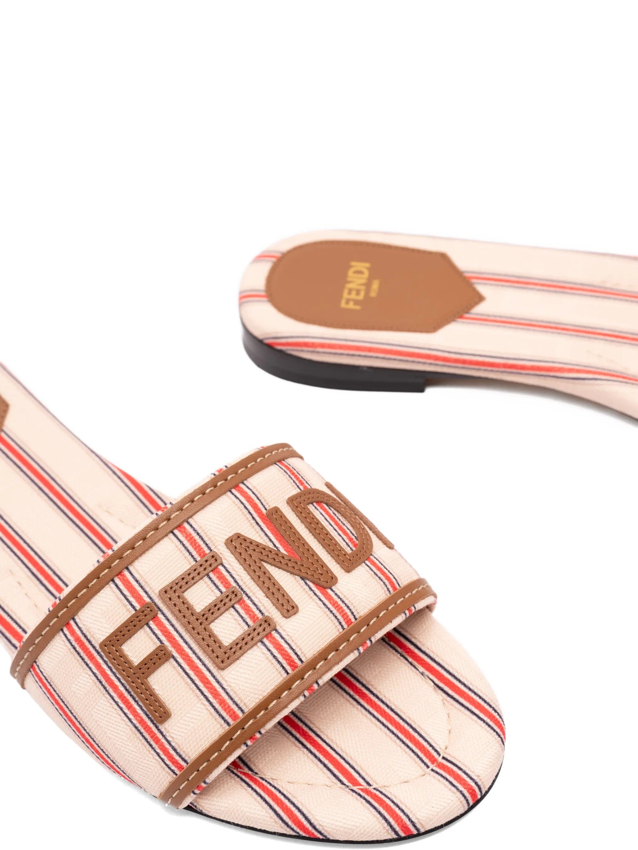 Fendi Sunshine striped logo - patch flat sandals