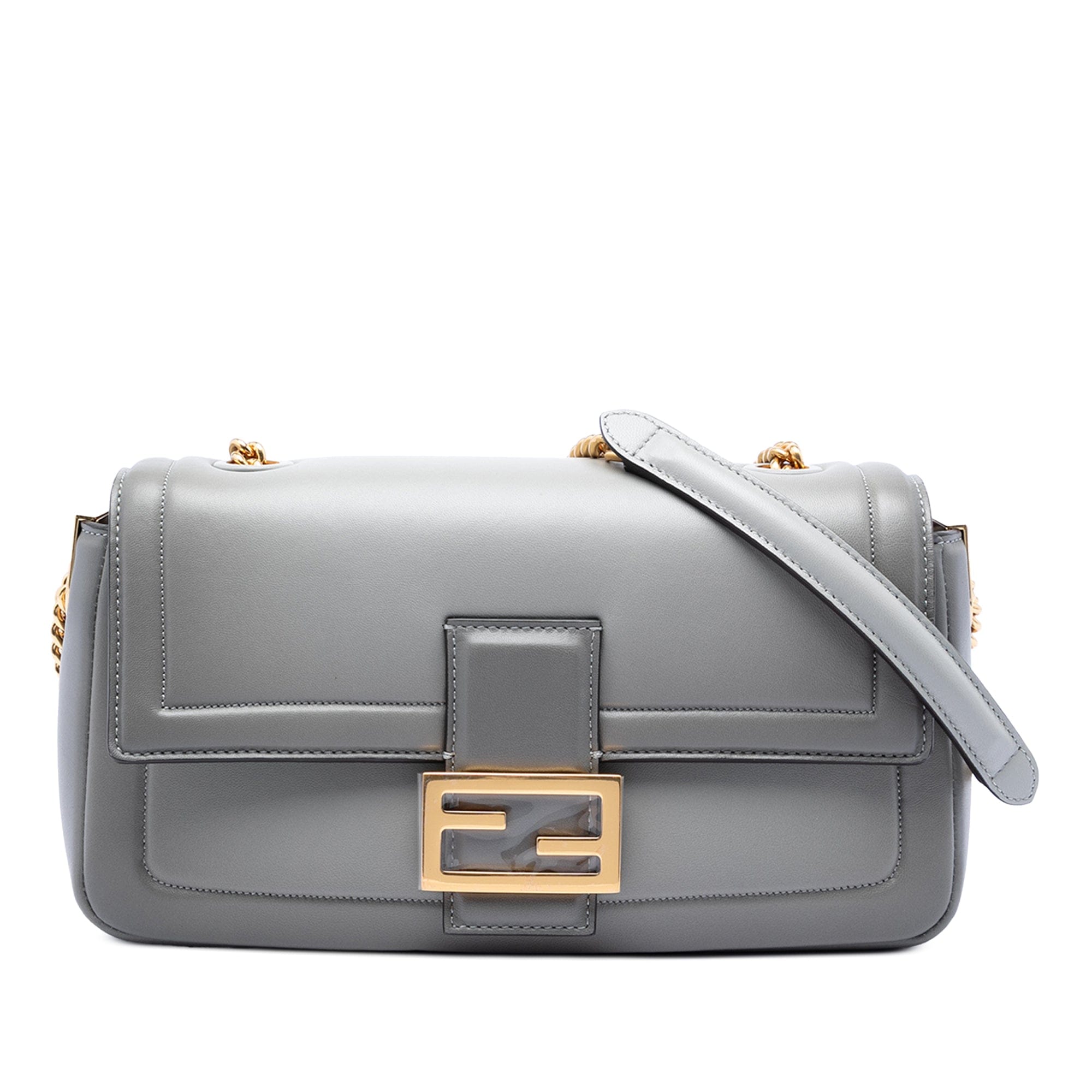 Fendi Leather Baguette Chain Midi Shoulder Bag