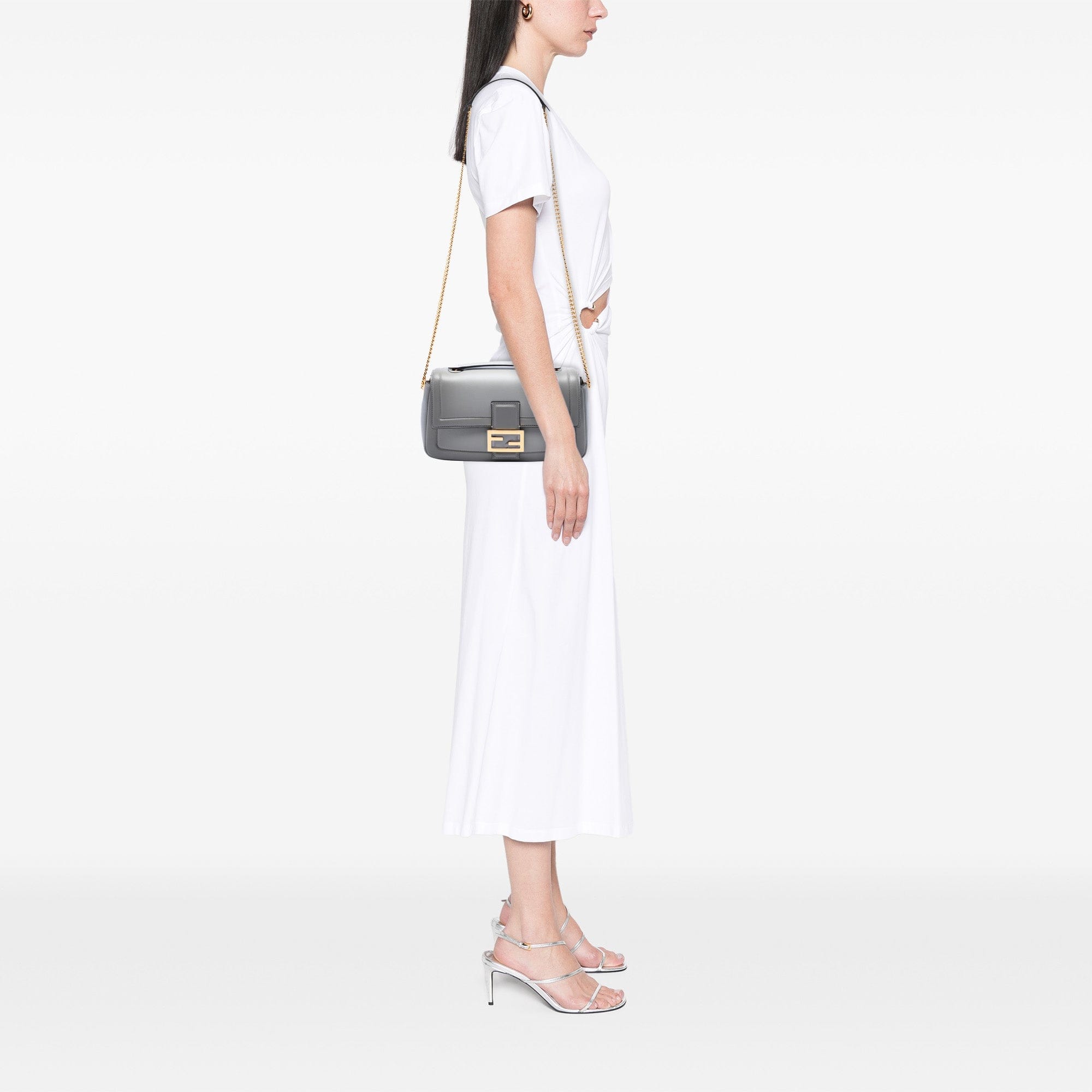 Fendi Leather Baguette Chain Midi Shoulder Bag