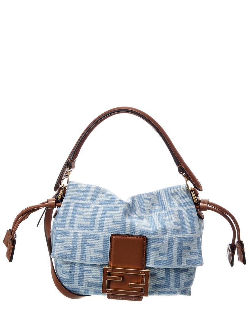Fendi Mamma Baguette Small Denim & Leather Shoulder Bag