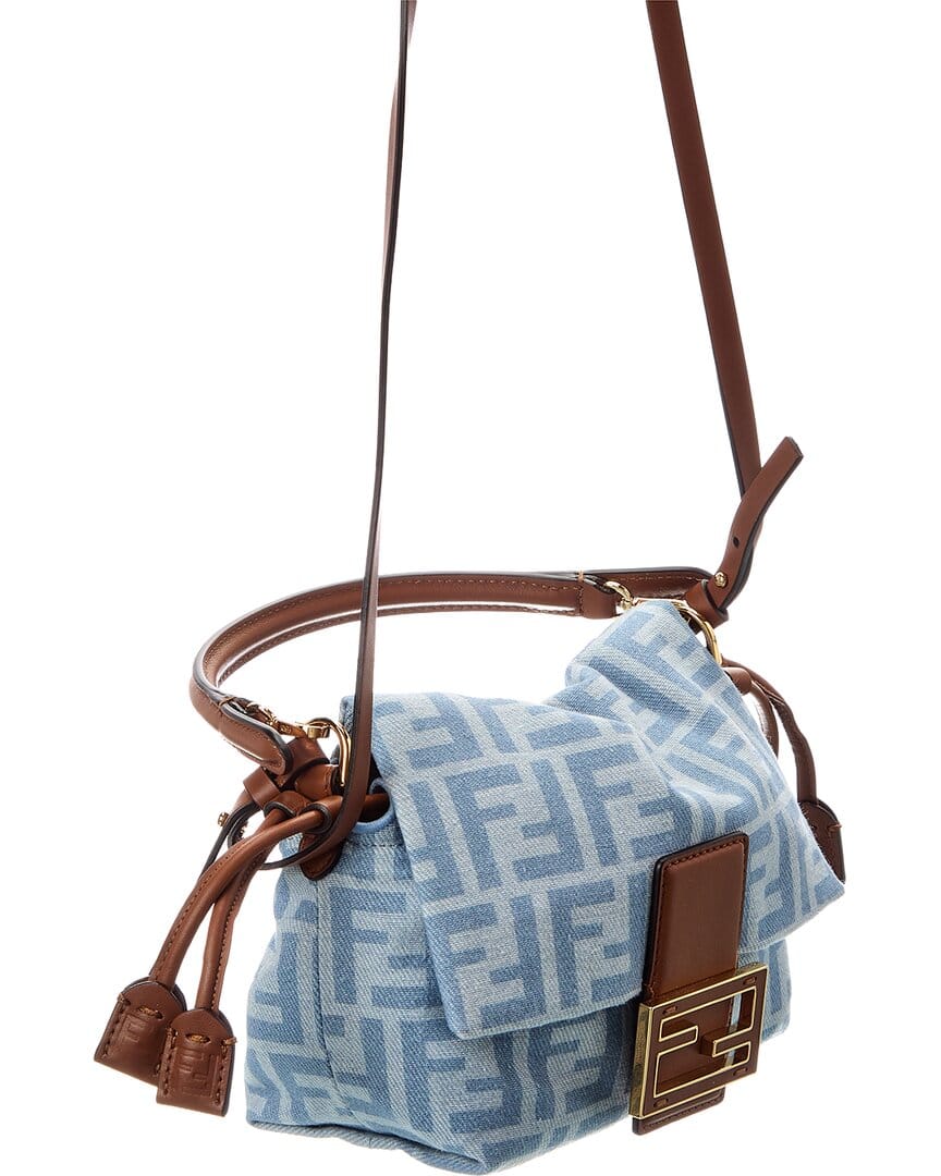 Fendi Mamma Baguette Small Denim & Leather Shoulder Bag