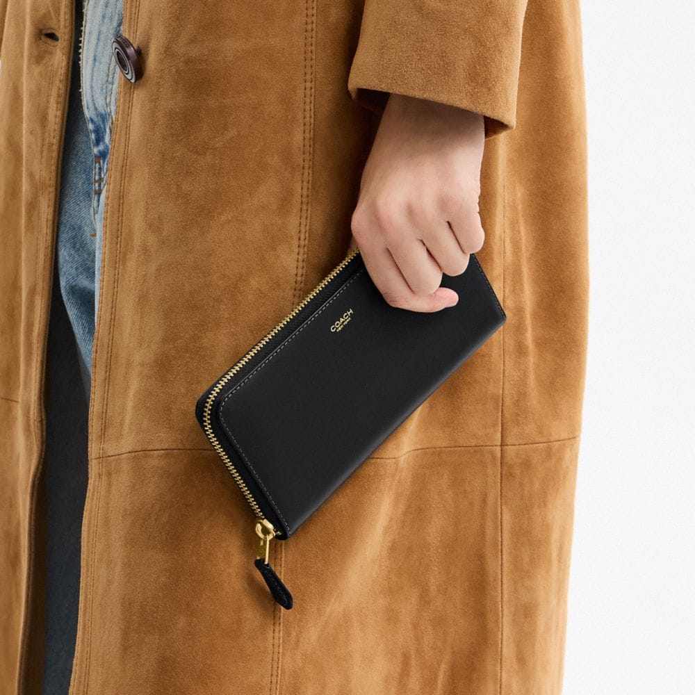 Coach New York Slim Accordion Zip Wallet Brass Black