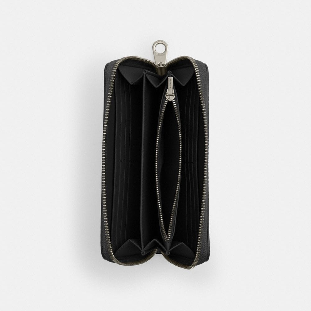 Coach Long Zip Around Wallet In Signature Canvas Gunmetal Charcoal Black