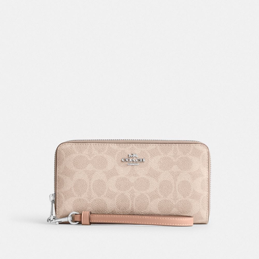 Coach Long Zip Around Wallet In Signature Canvas Silver Sand Taupe