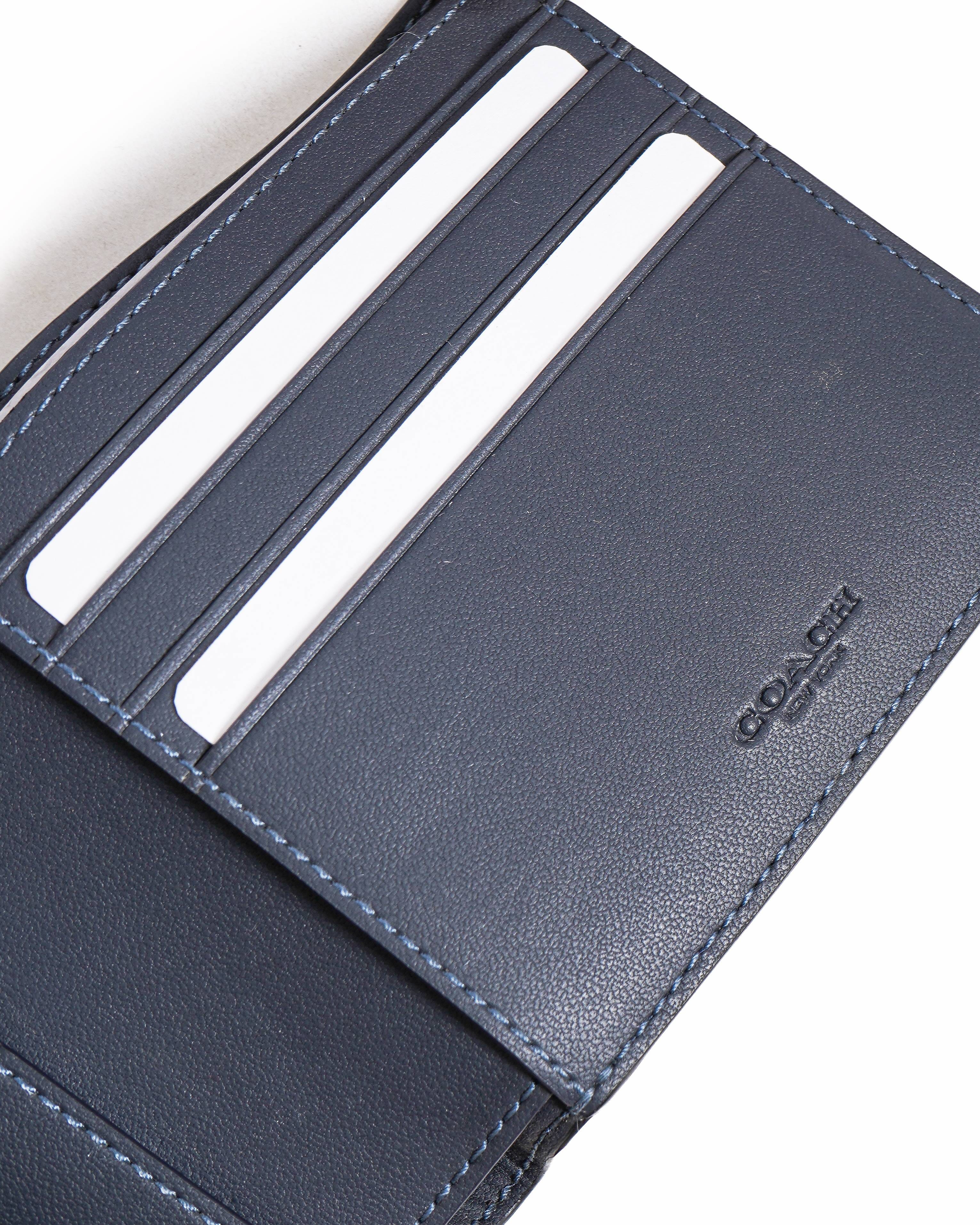 Coach Blue Plaid 3 - in - 1 Leather Bifold Wallet