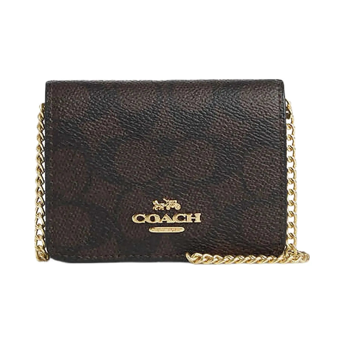 Coach Mini Wallet On A Chain In Signature Canvas Signature Canvas - Gold - Walnut - Black