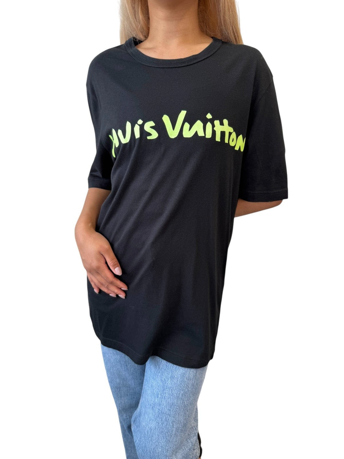 LOUIS VUITTON Vintage Graffiti T - shirts Top Mens #M Black Light Green Cotton