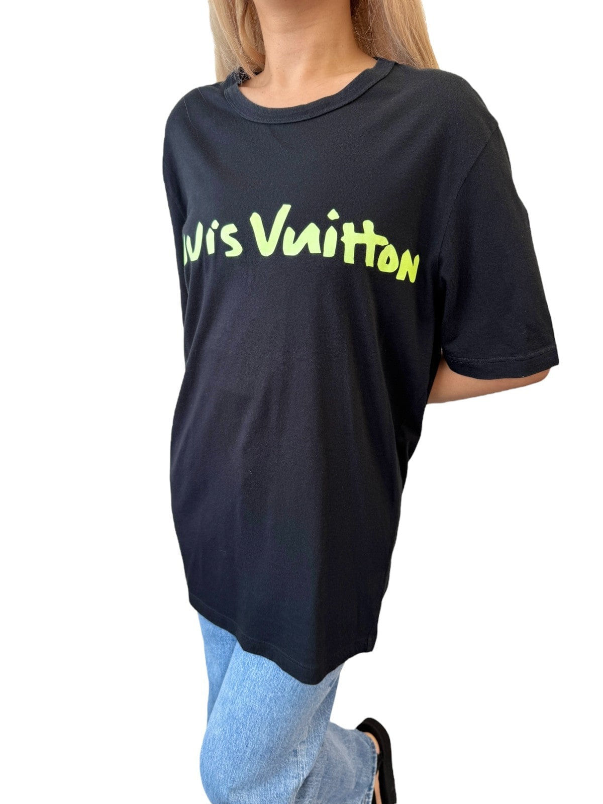 LOUIS VUITTON Vintage Graffiti T - shirts Top Mens #M Black Light Green Cotton