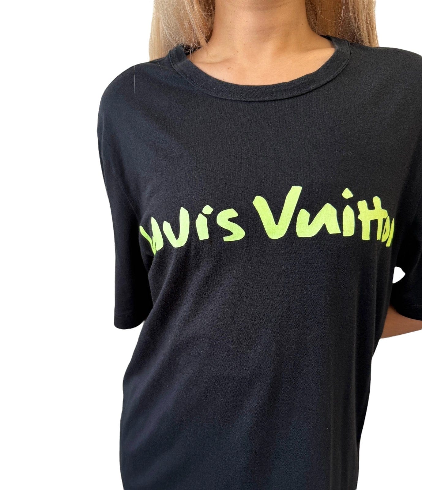 LOUIS VUITTON Vintage Graffiti T - shirts Top Mens #M Black Light Green Cotton