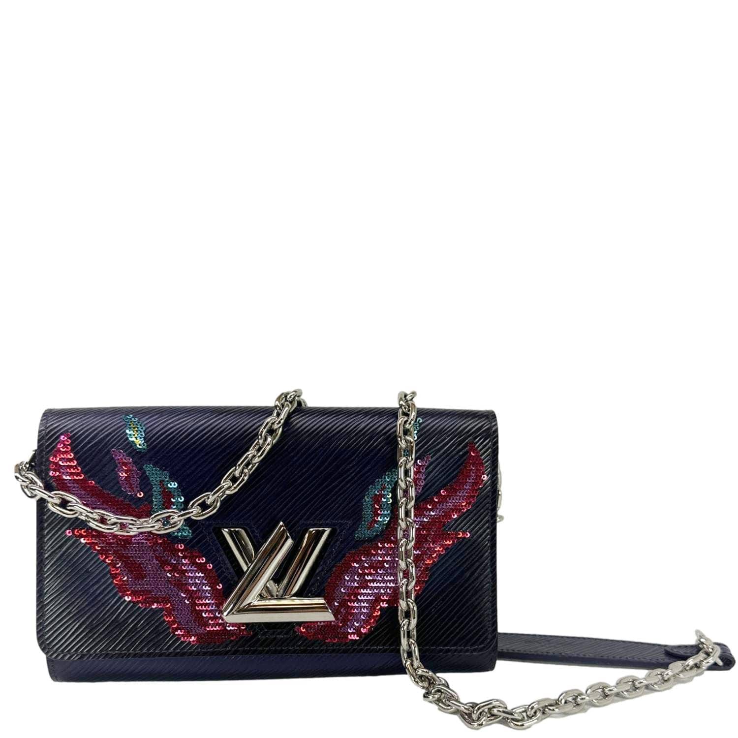 LOUIS VUITTON Twist Sequins Epi Leather Chain Wallet Purple