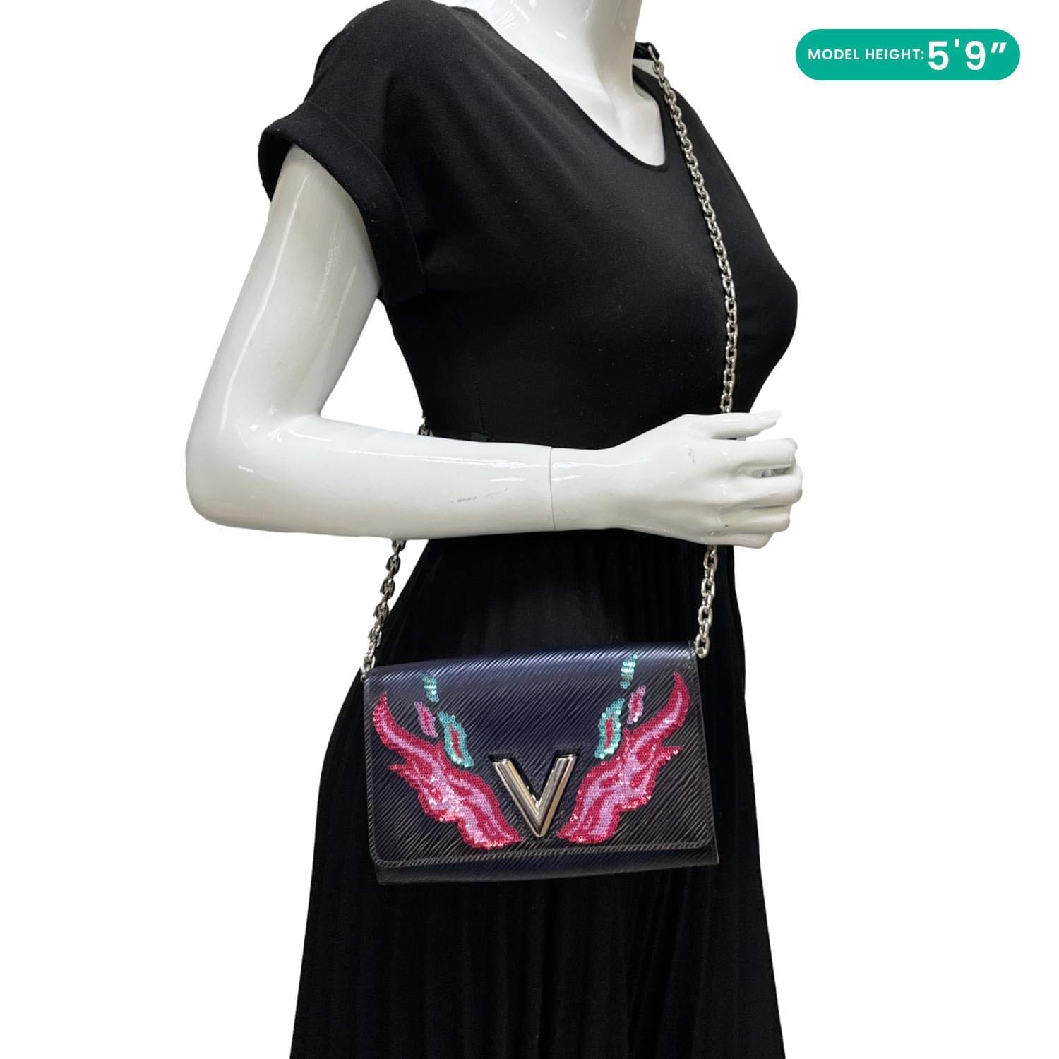 LOUIS VUITTON Twist Sequins Epi Leather Chain Wallet Purple