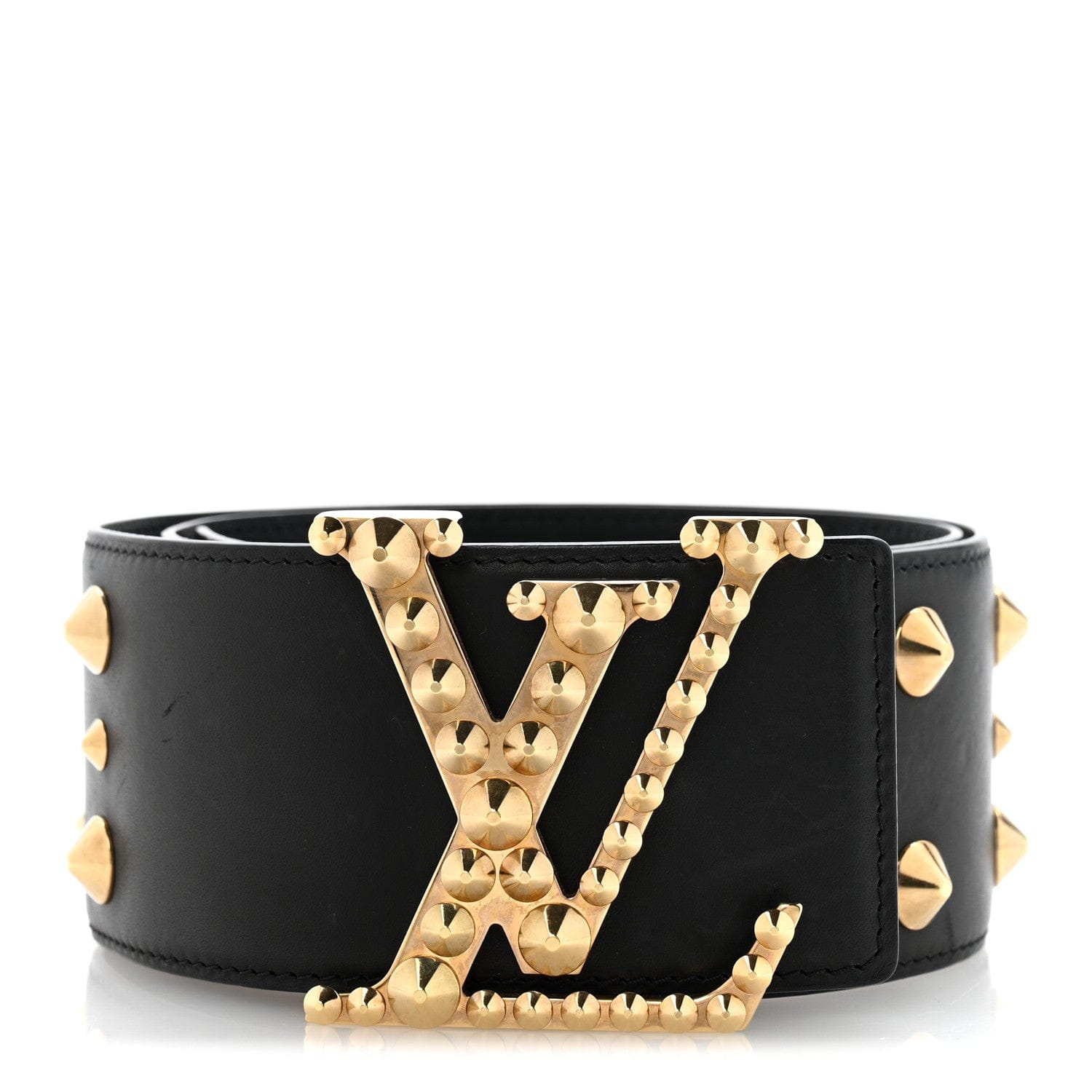 Louis Vuitton Calfskin LV Initiales Clous Belt 75 30 Black Gold