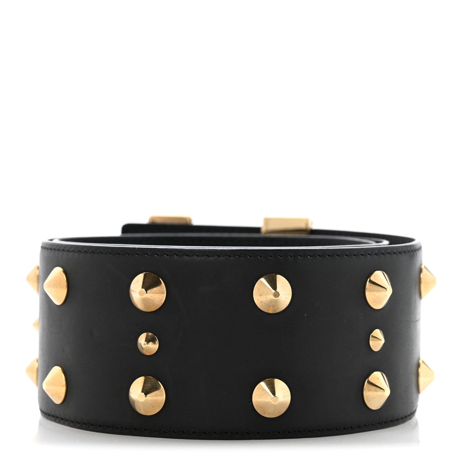 Louis Vuitton Calfskin LV Initiales Clous Belt 75 30 Black Gold