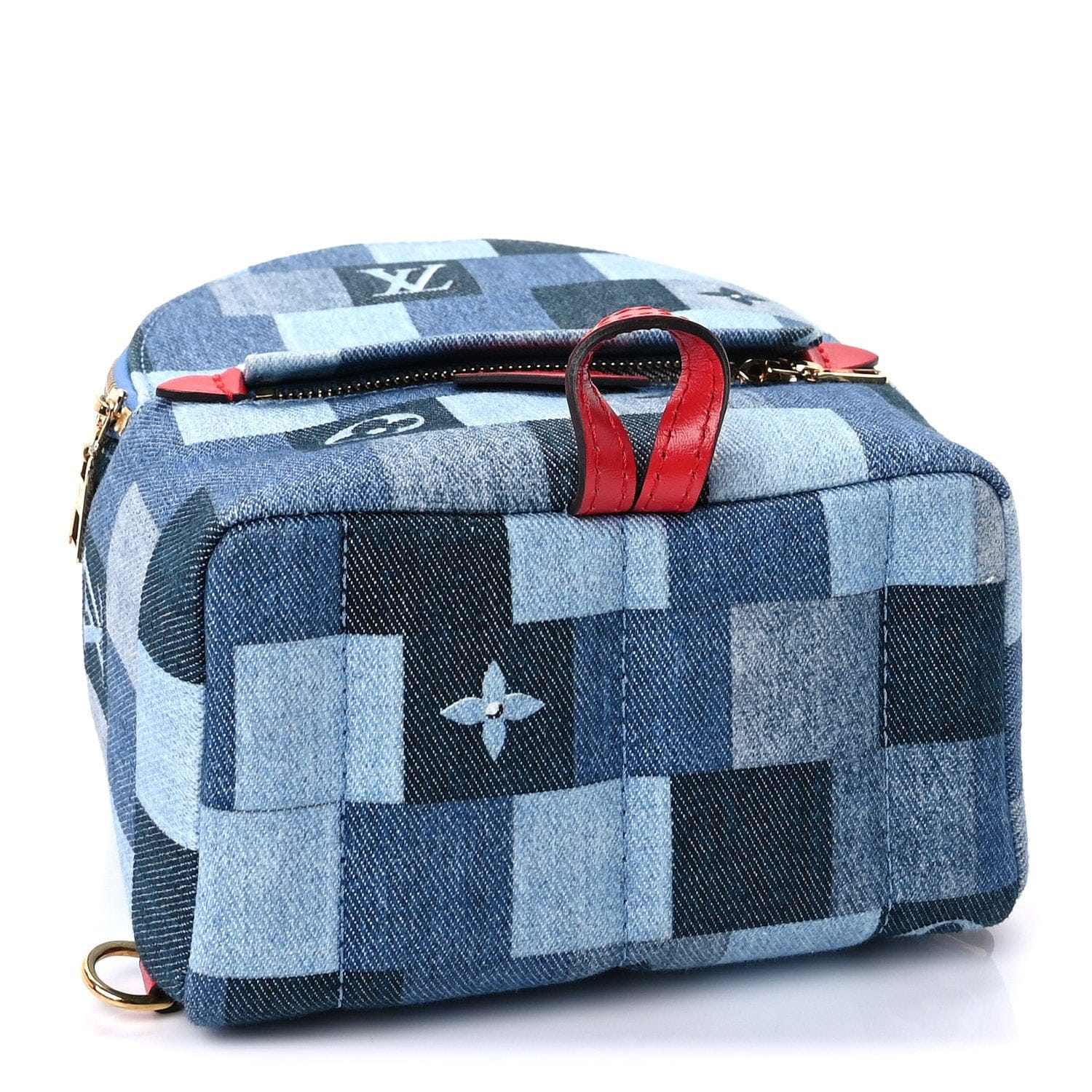 Louis Vuitton Denim Damier Monogram Patchwork Palm Springs Backpack Mini Blue Rouge