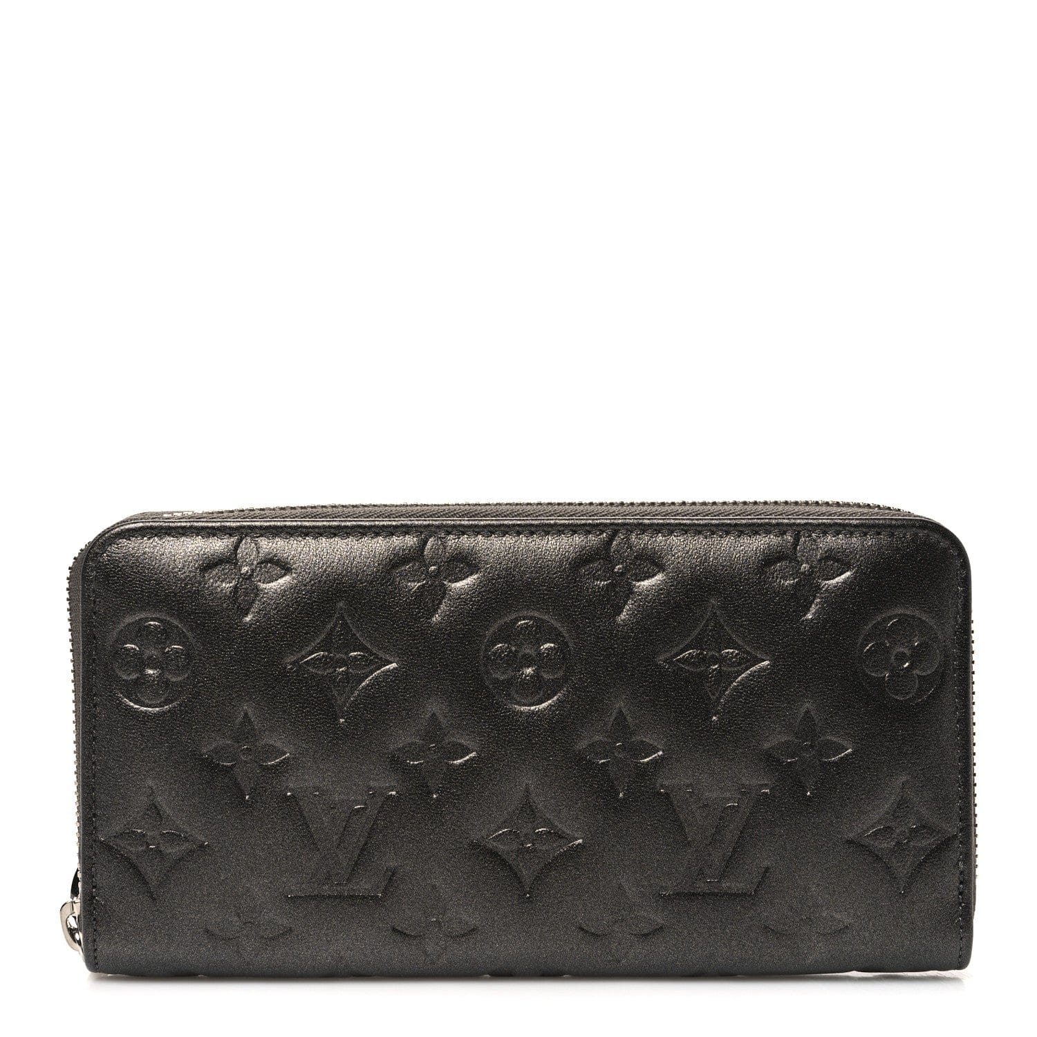 Louis Vuitton Lambskin Embossed Monogram Coussin Zippy Wallet Anthracite