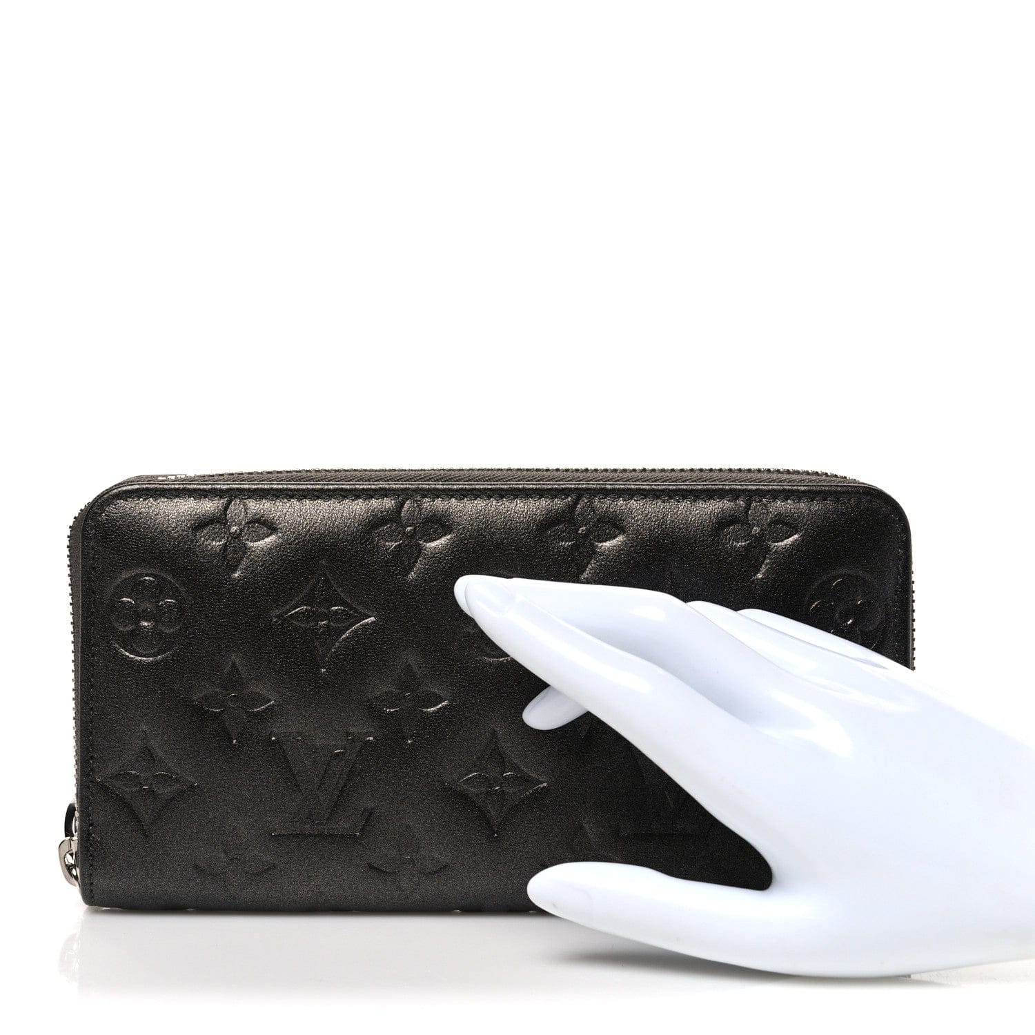 Louis Vuitton Lambskin Embossed Monogram Coussin Zippy Wallet Anthracite