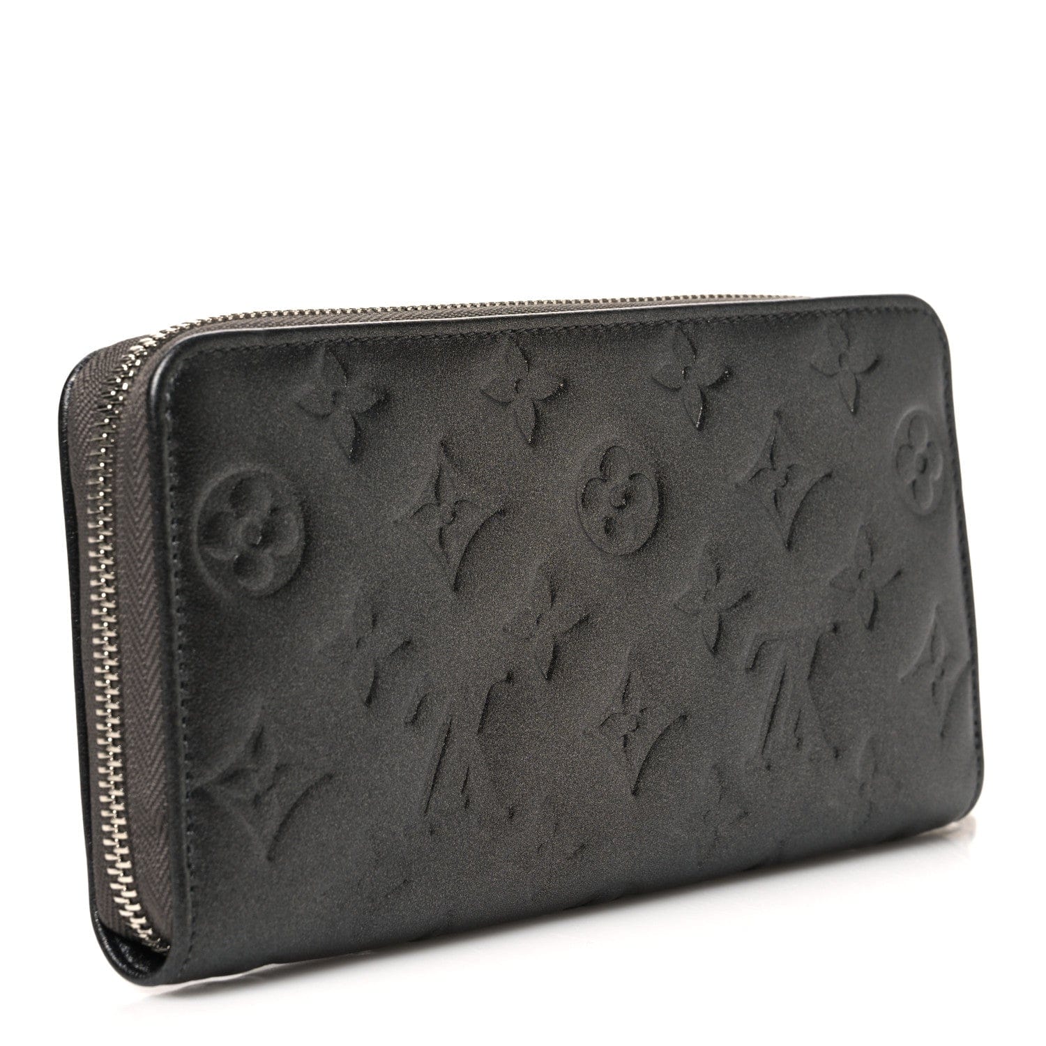 Louis Vuitton Lambskin Embossed Monogram Coussin Zippy Wallet Anthracite