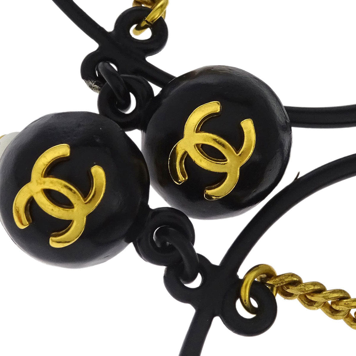 Chanel Gold Black Hoop Dangle Perfume Bottle Earrings Clip - On 94C