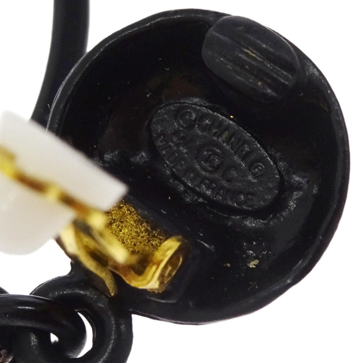 Chanel Gold Black Hoop Dangle Perfume Bottle Earrings Clip - On 94C