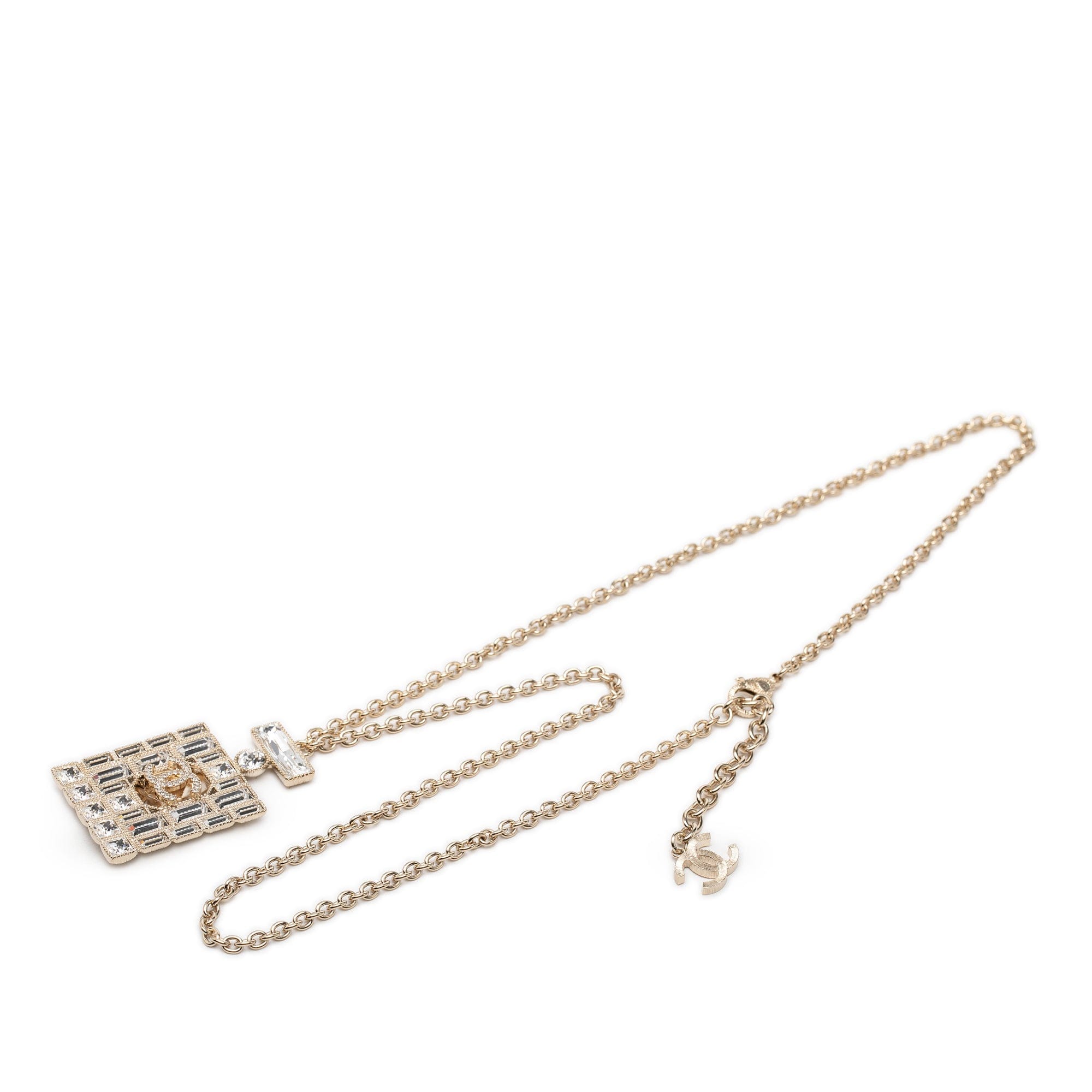 Chanel CC Gold Plated Strass Perfume Bottle Pendant Necklace
