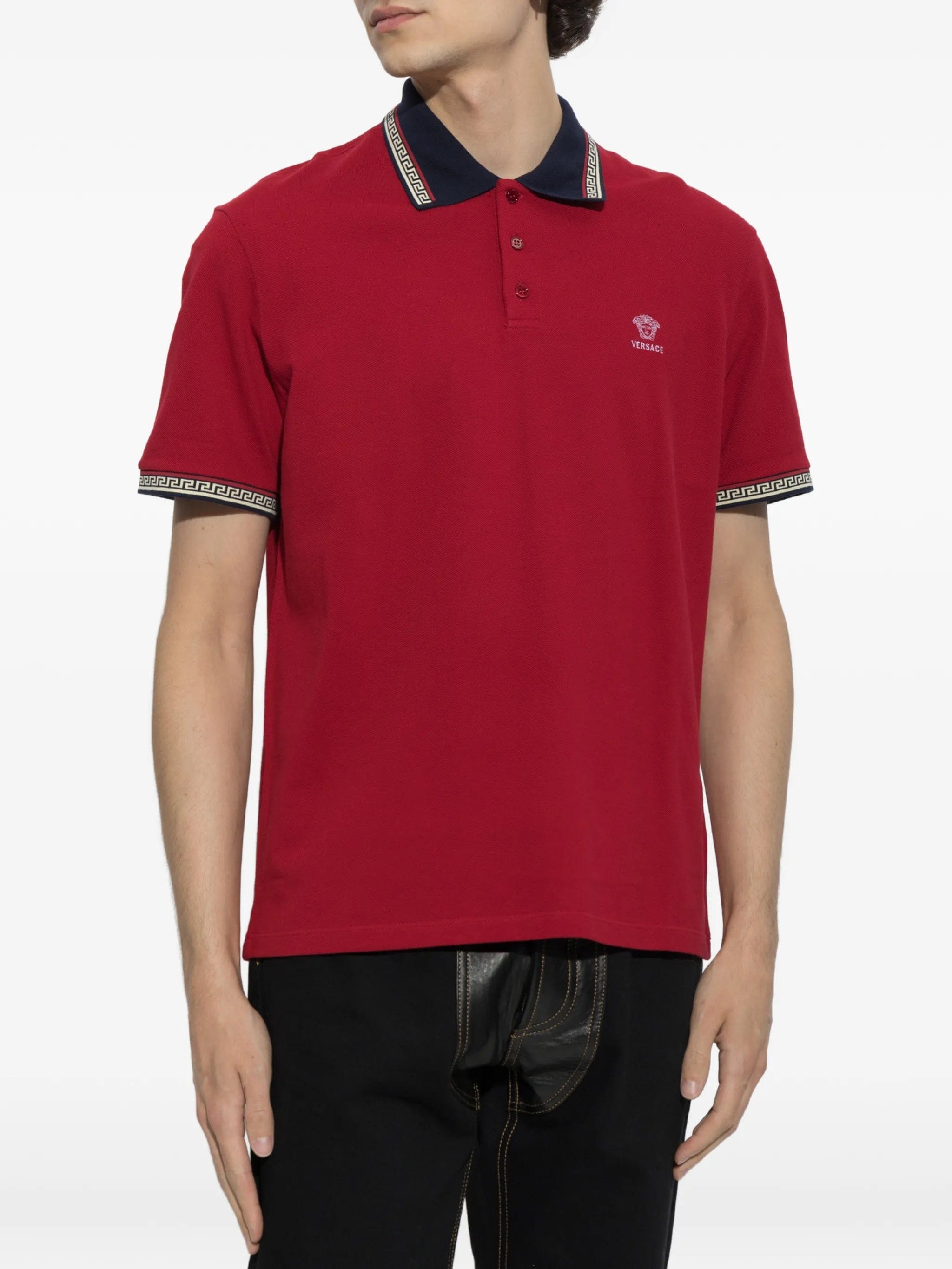 Versace Greca - trim embroidered polo shirt