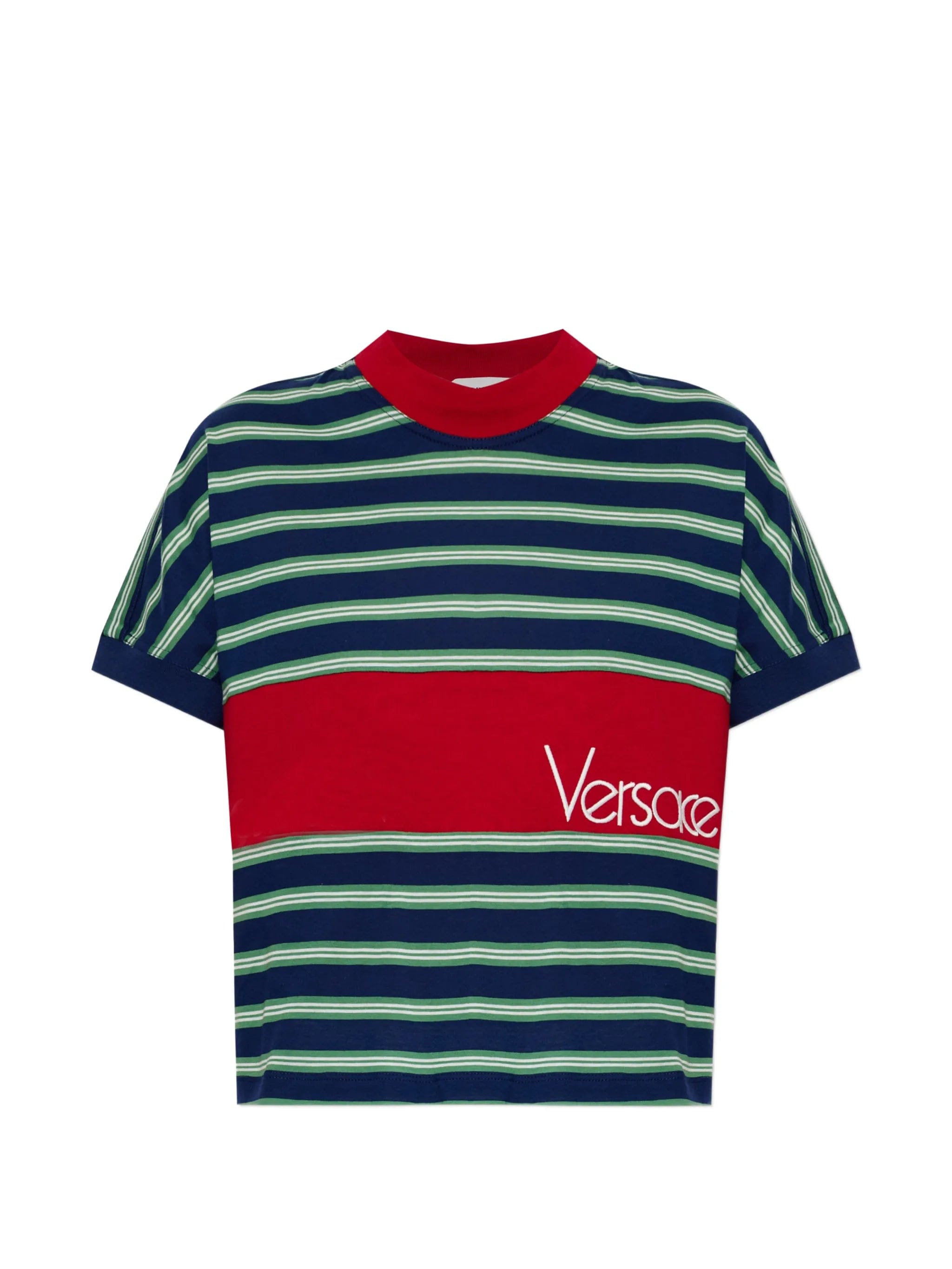 Versace striped logo - embroidered T - shirt