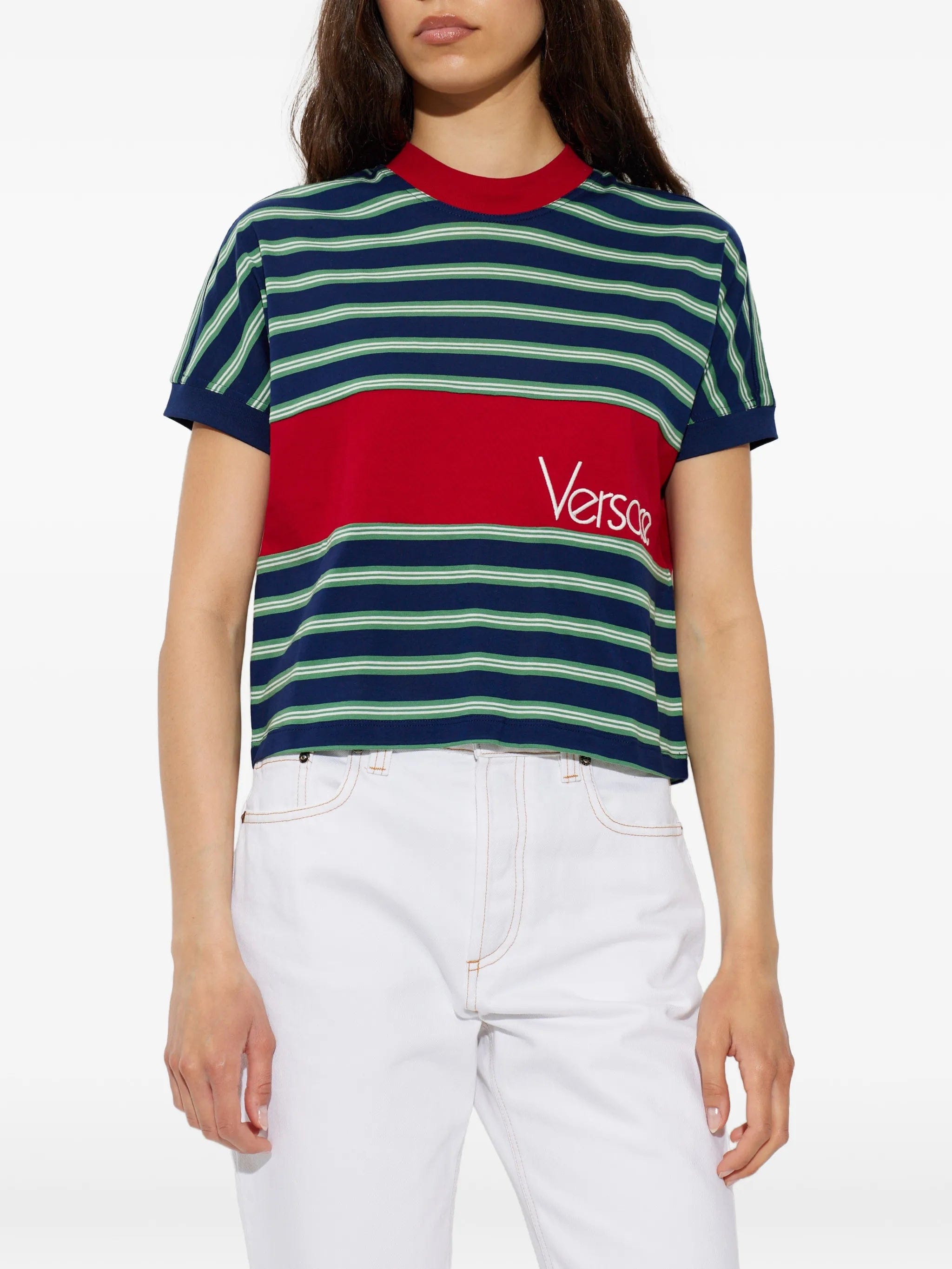 Versace striped logo - embroidered T - shirt